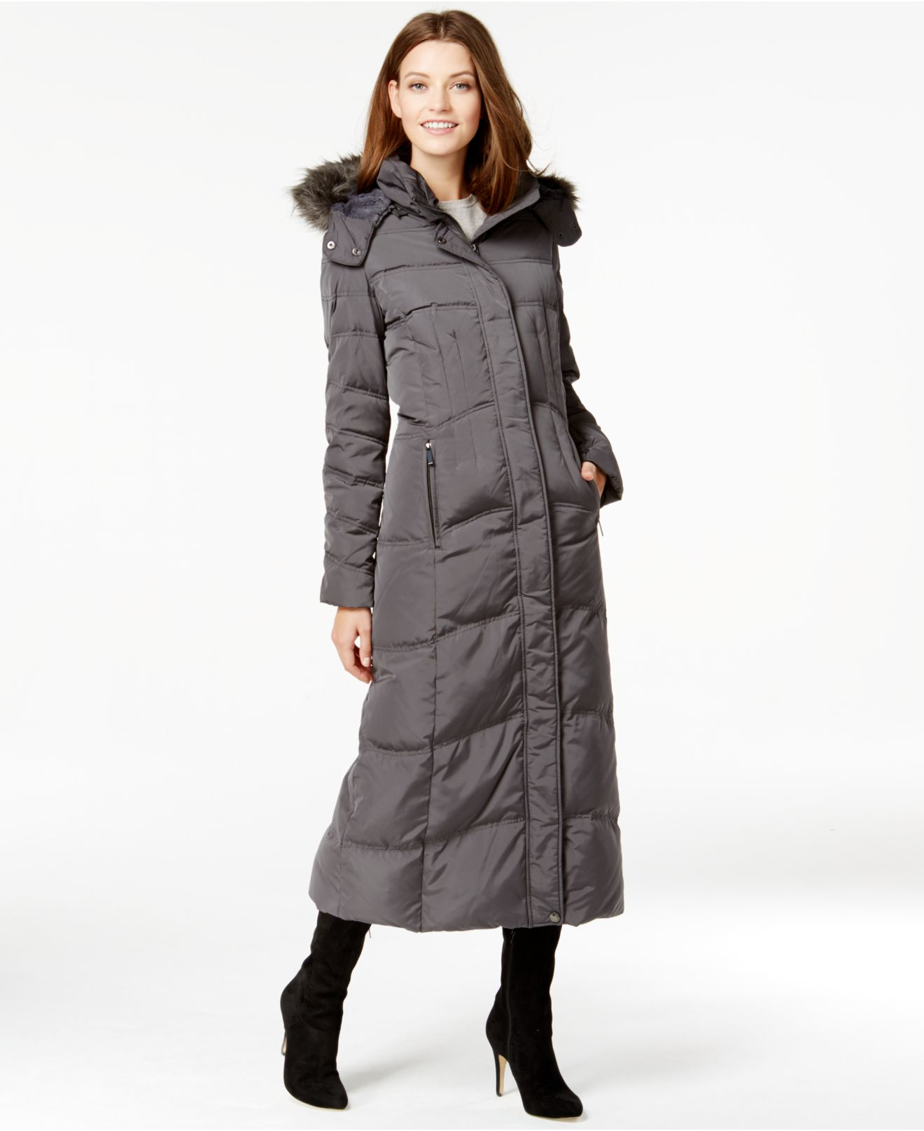 gloss colorblock down maxi coat