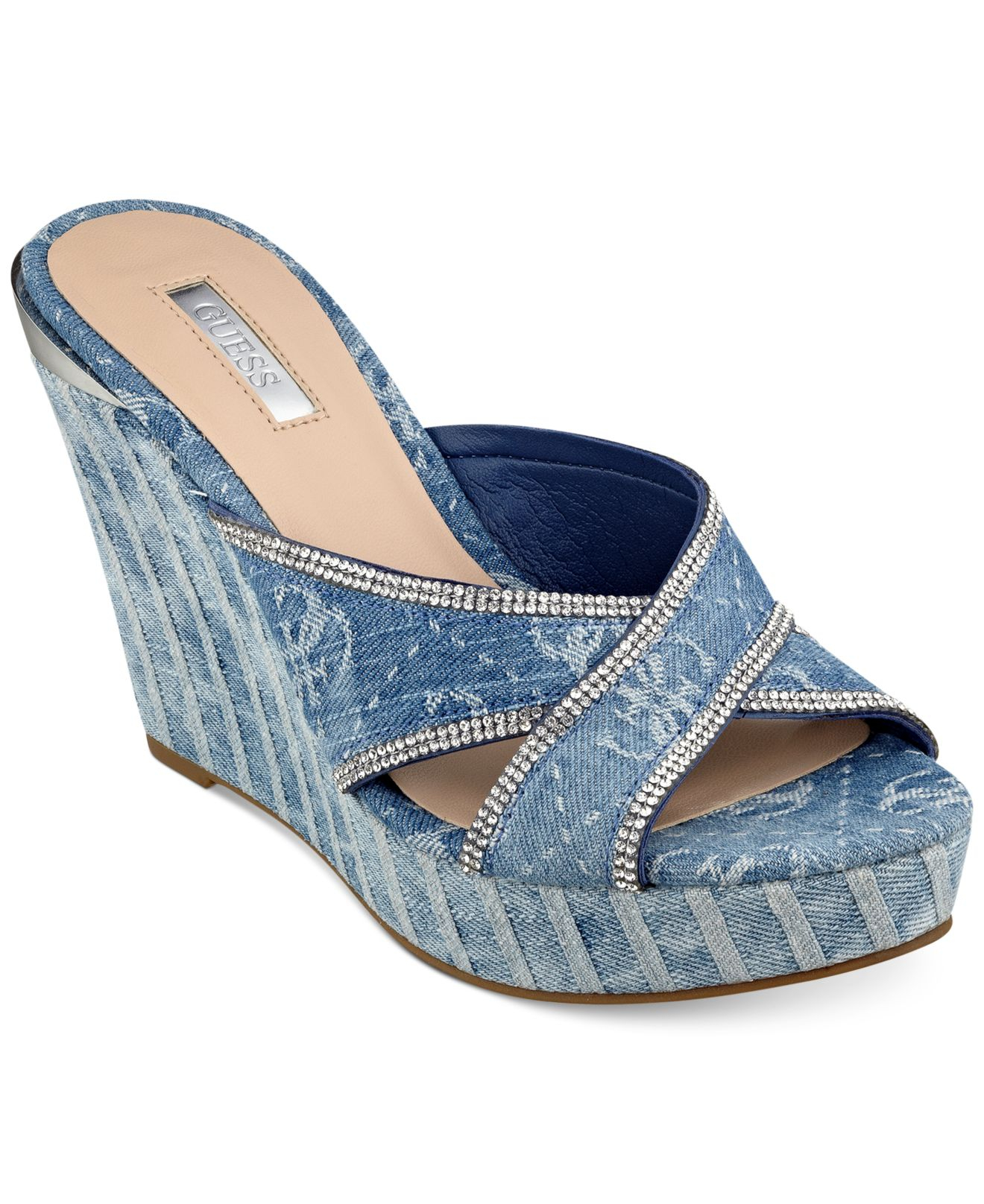 Guess Eleonora Platform Wedge Slide Sandals in Blue | Lyst
