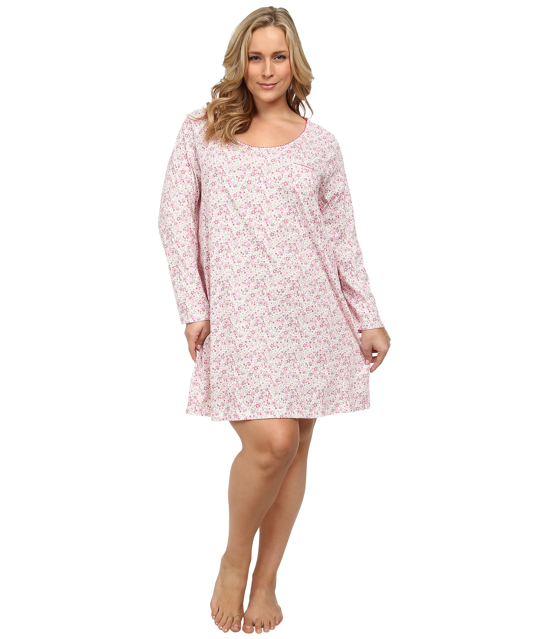 Carole Hochman Plus Size Printed Long Sleeve Sleepshirt in Pink