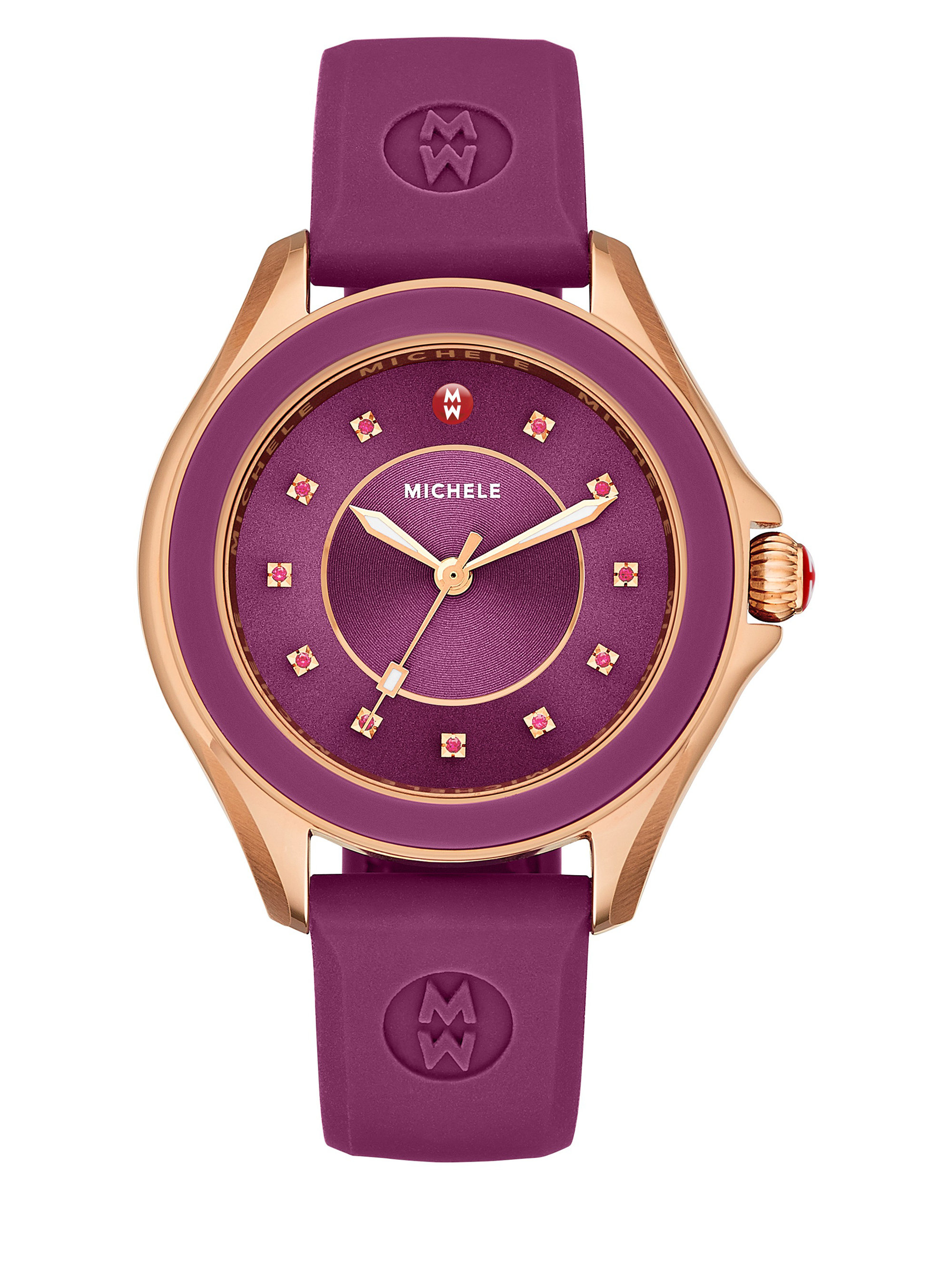 Michele Cape Pink Topaz, Rose Goldtone Ip Stainless Steel & Silicone Strap Watch/Berry in Purple