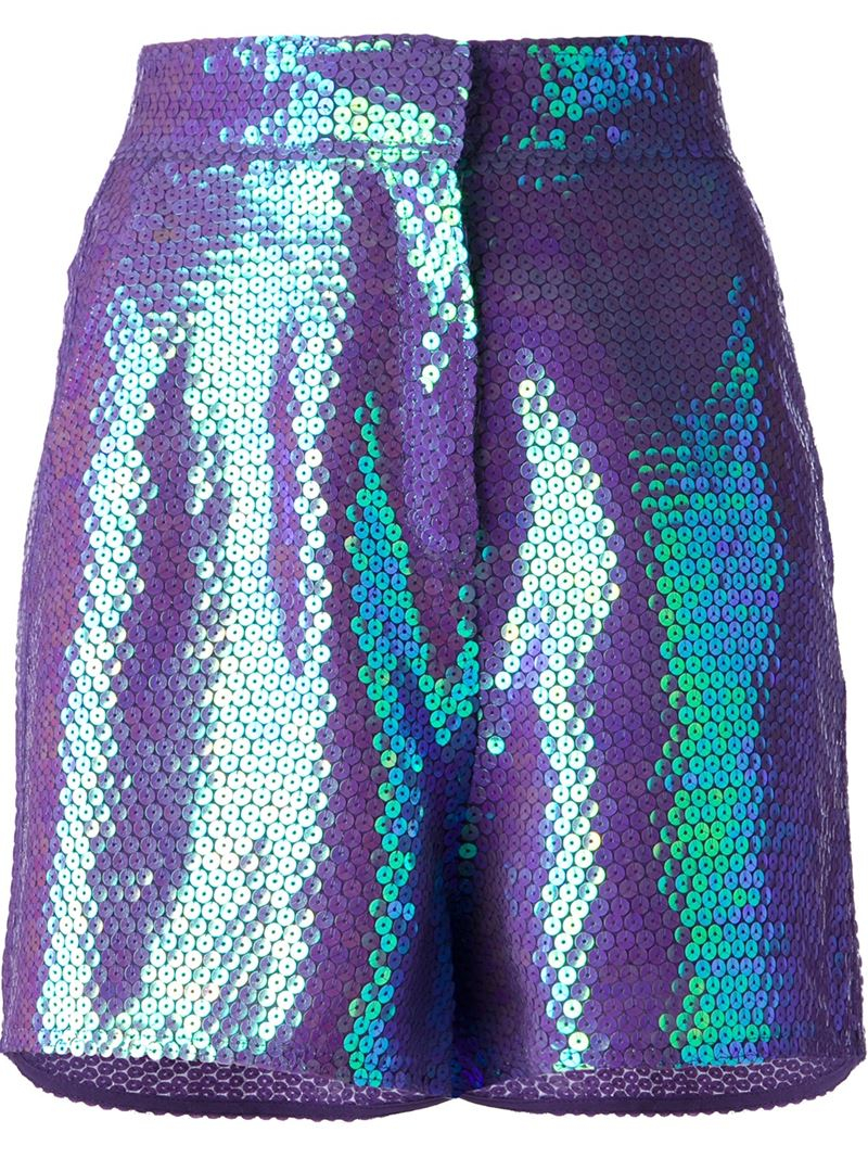 purple sequin shorts