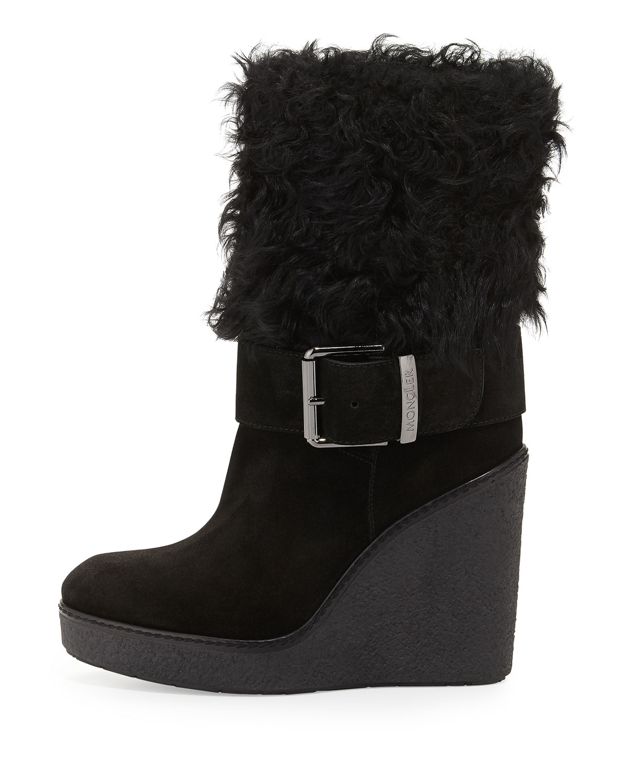 Lyst - Moncler Marguerite Fur-Cuff Wedge Boots in Black