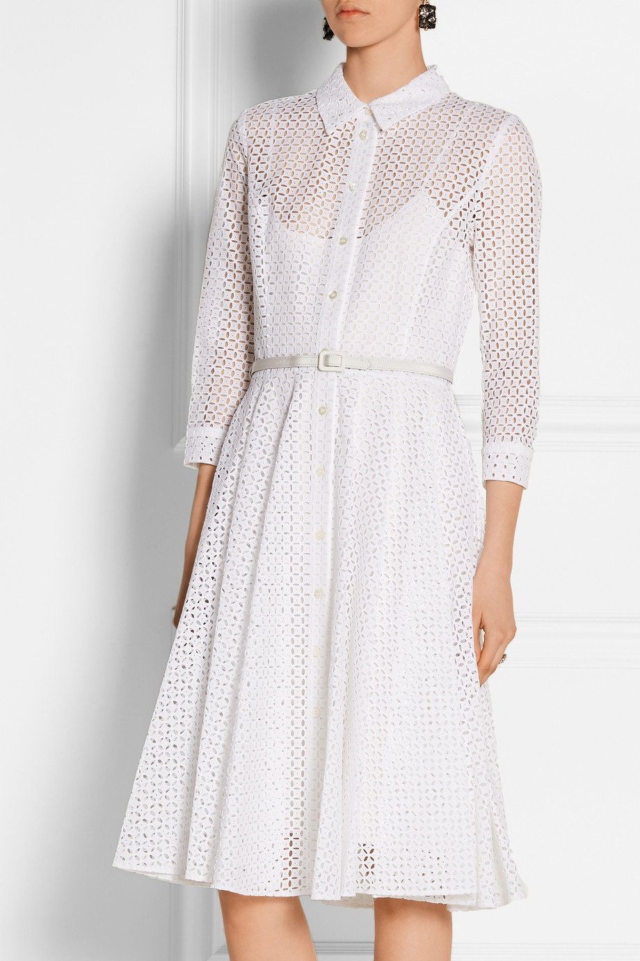 white broderie anglaise shirt dress