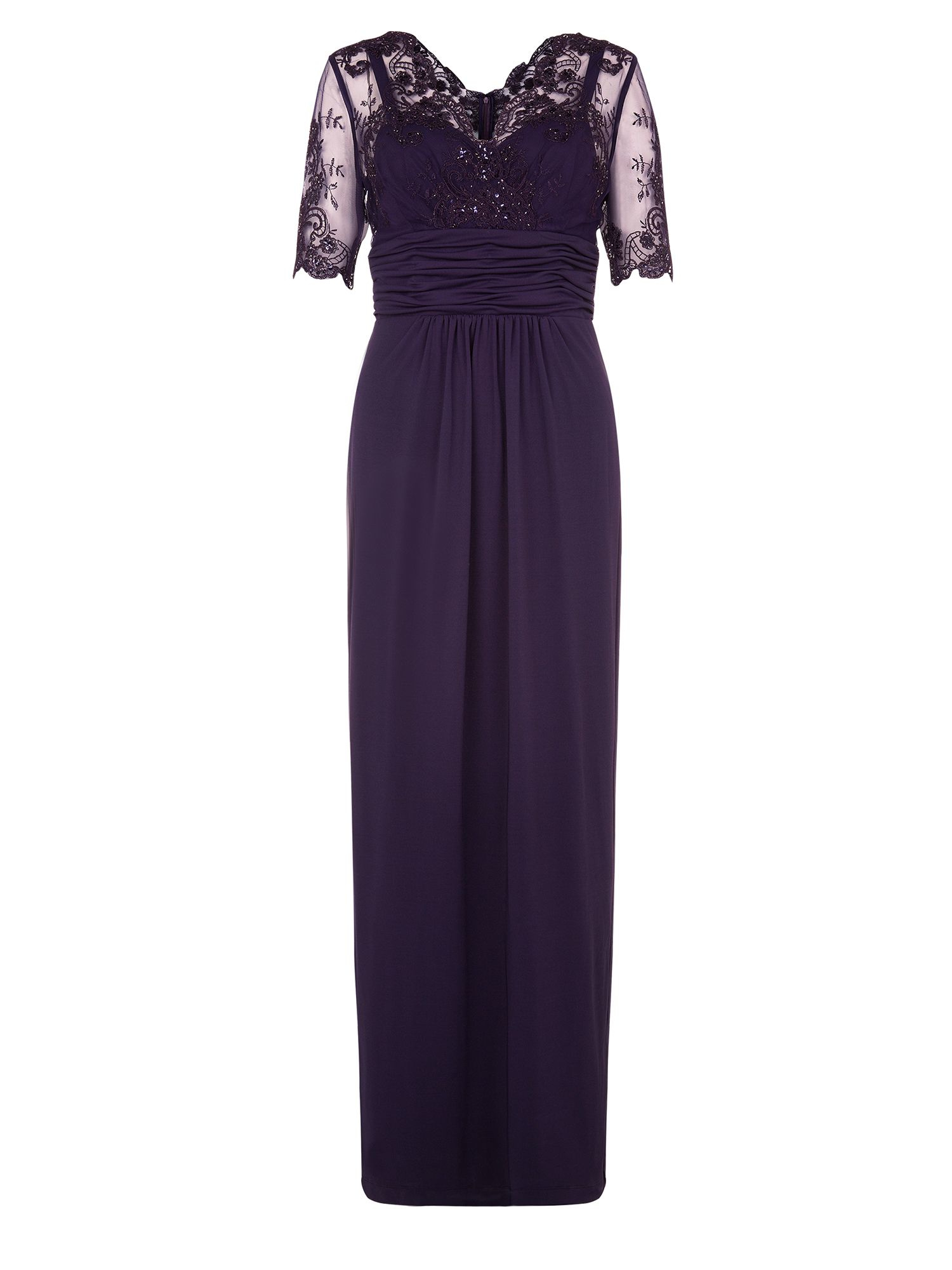 Jacques vert Embroidered Mesh Top Jersey Maxi Dress in Purple | Lyst