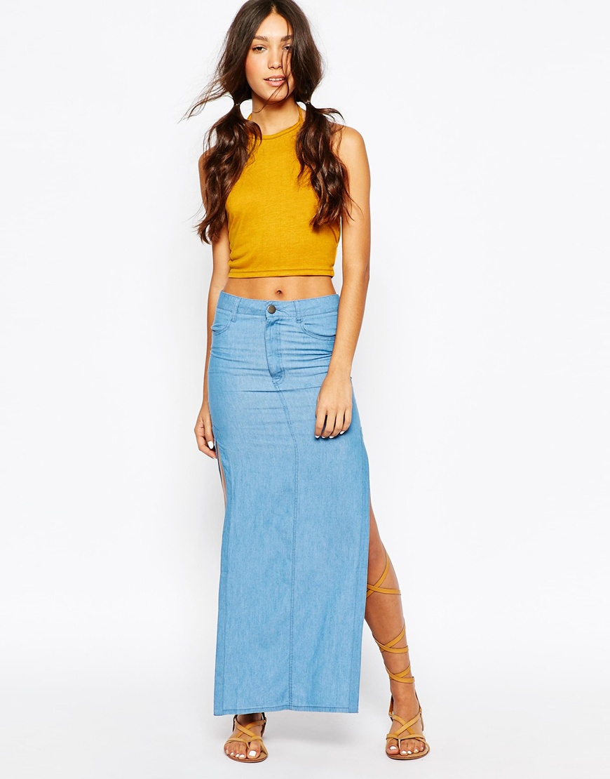 Daisy Street  Synthetic Halter  Neck Crop Top  in Blue Lyst