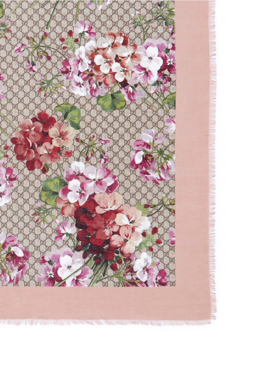 Gucci 'blooms' Floral Print Modal-silk Scarf in Pink Lyst