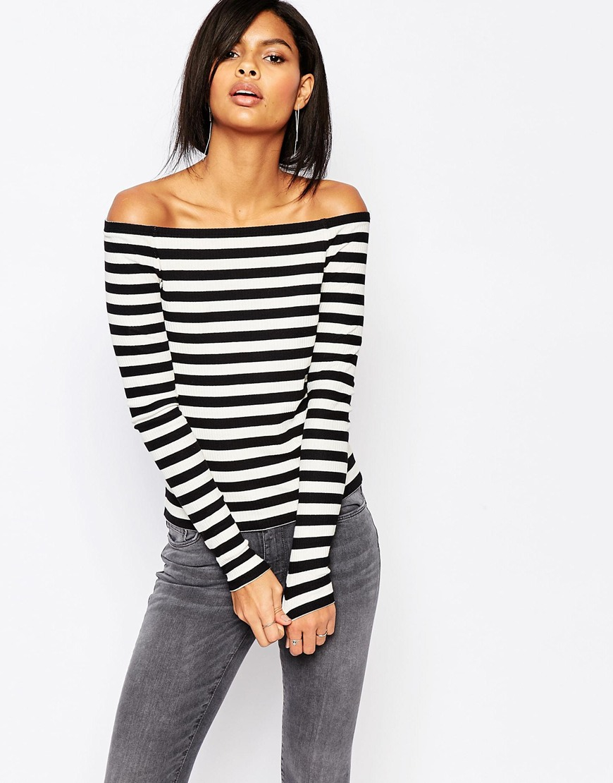 black and white striped bardot top