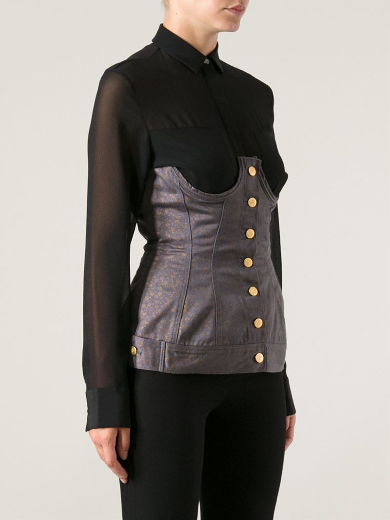 Jean Paul Gaultier Cotton Corset Top in Grey (Black) - Lyst
