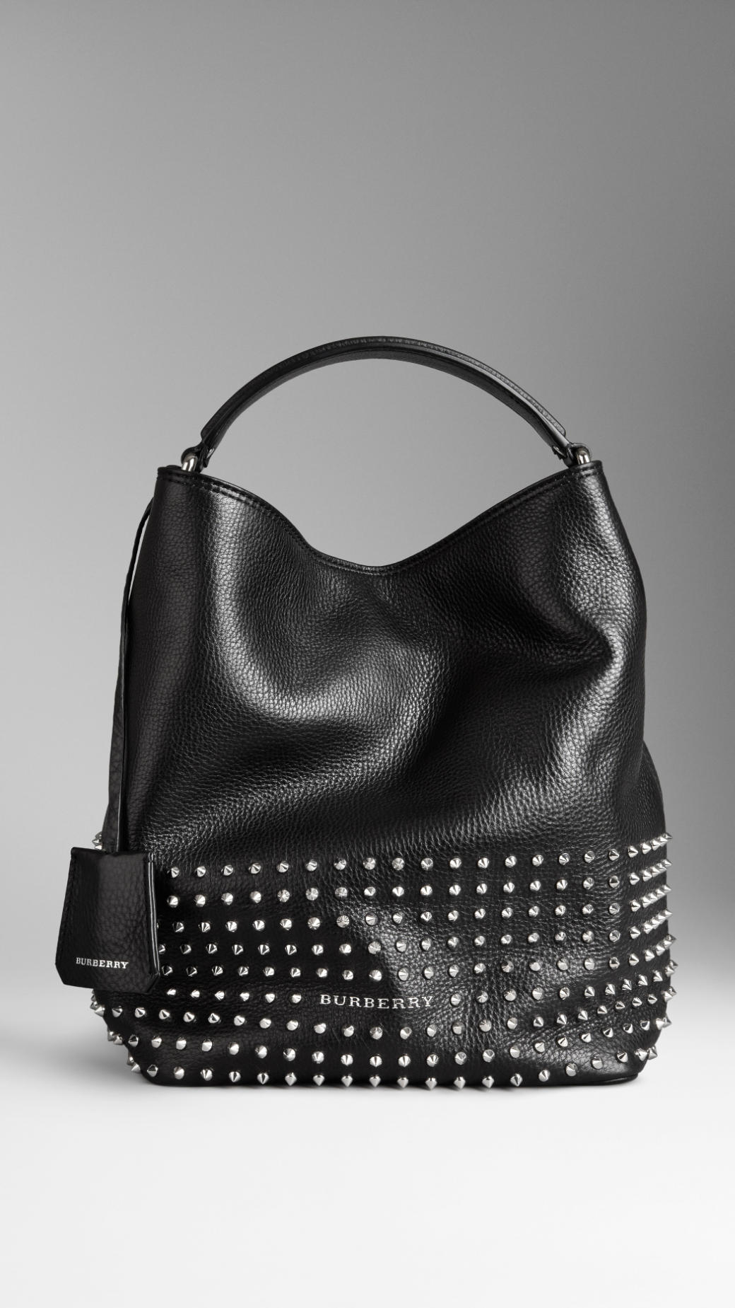 Burberry Medium Studded Leather Hobo Bag in Black - Lyst