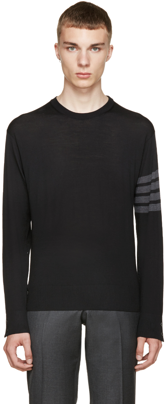 Thom browne Black Merino Wool Sweater in Black for Men | Lyst
