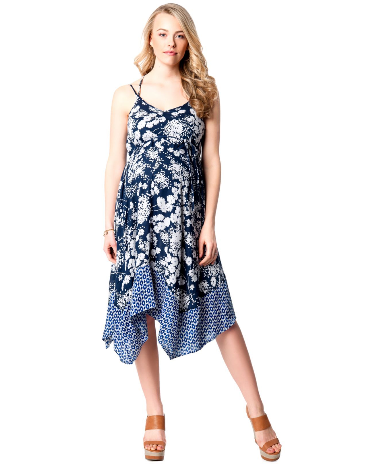 Jessica Simpson Maternity Handkerchief-hem Print Dress in Floral (Blue) - Lyst