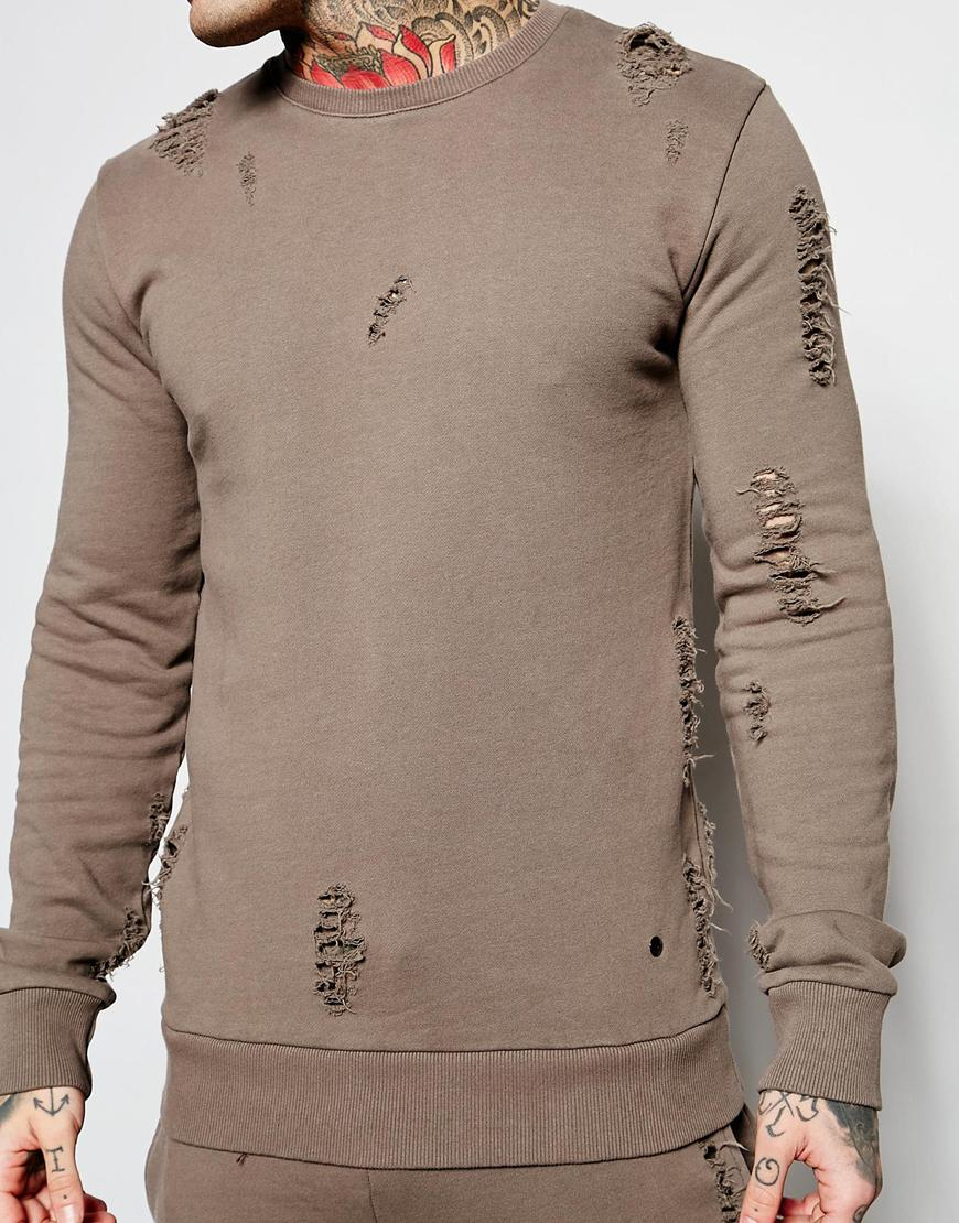 Criminal Damage Distressed Sweatshirt in Natural for Men