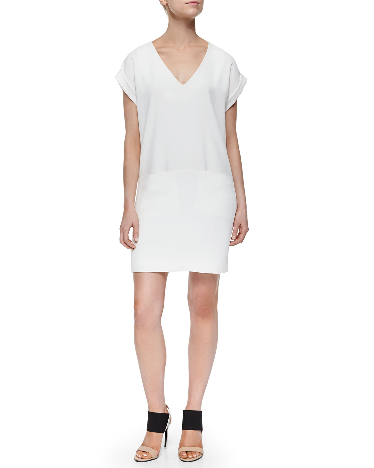 Vince CuffSleeve VNeck Dress in White Lyst