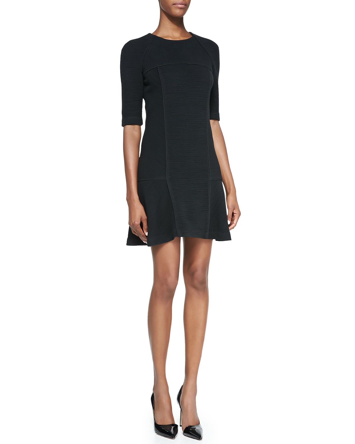 Veronica Beard Half-Sleeve Flounce Dress in Black | Lyst