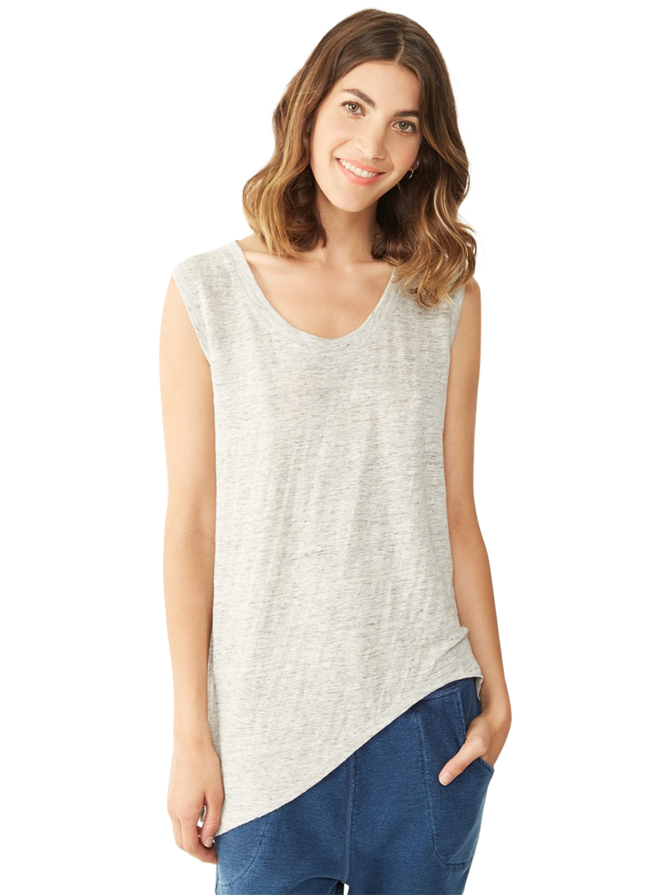 Lyst Alternative Apparel Linen Asymmetrical Cap Sleeve Tshirt in Natural