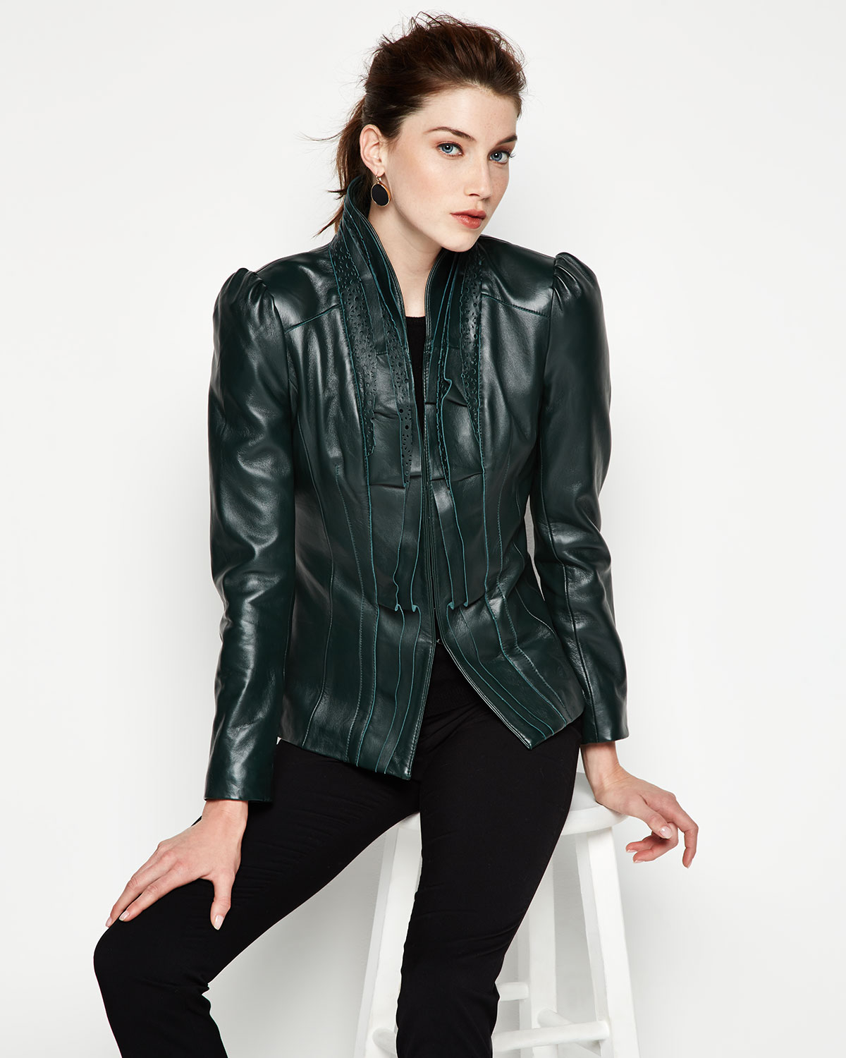 Bagatelle Lasercut Ruffle Leather Jacket June Bug In Green Lyst Gallery