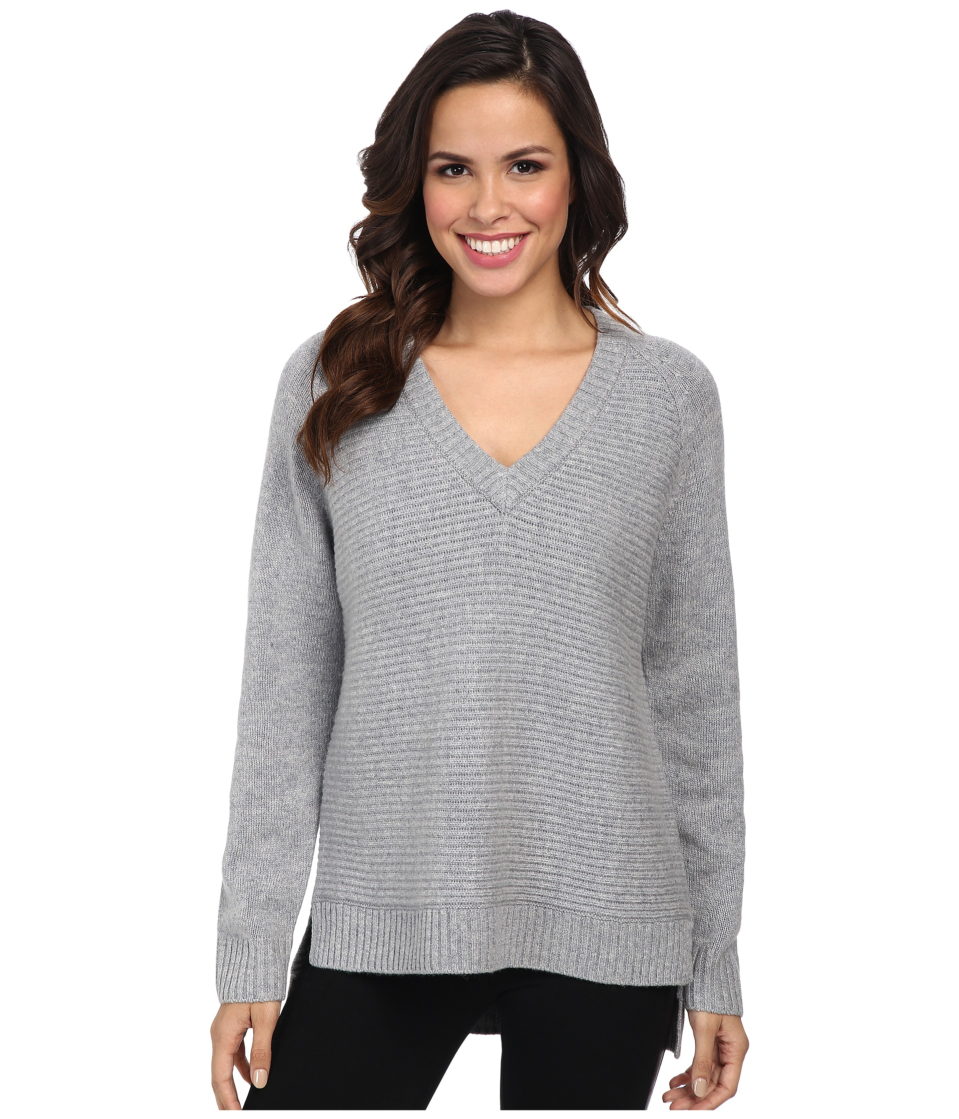 Sleeve Horizontal Shaker V-neck Sweater 