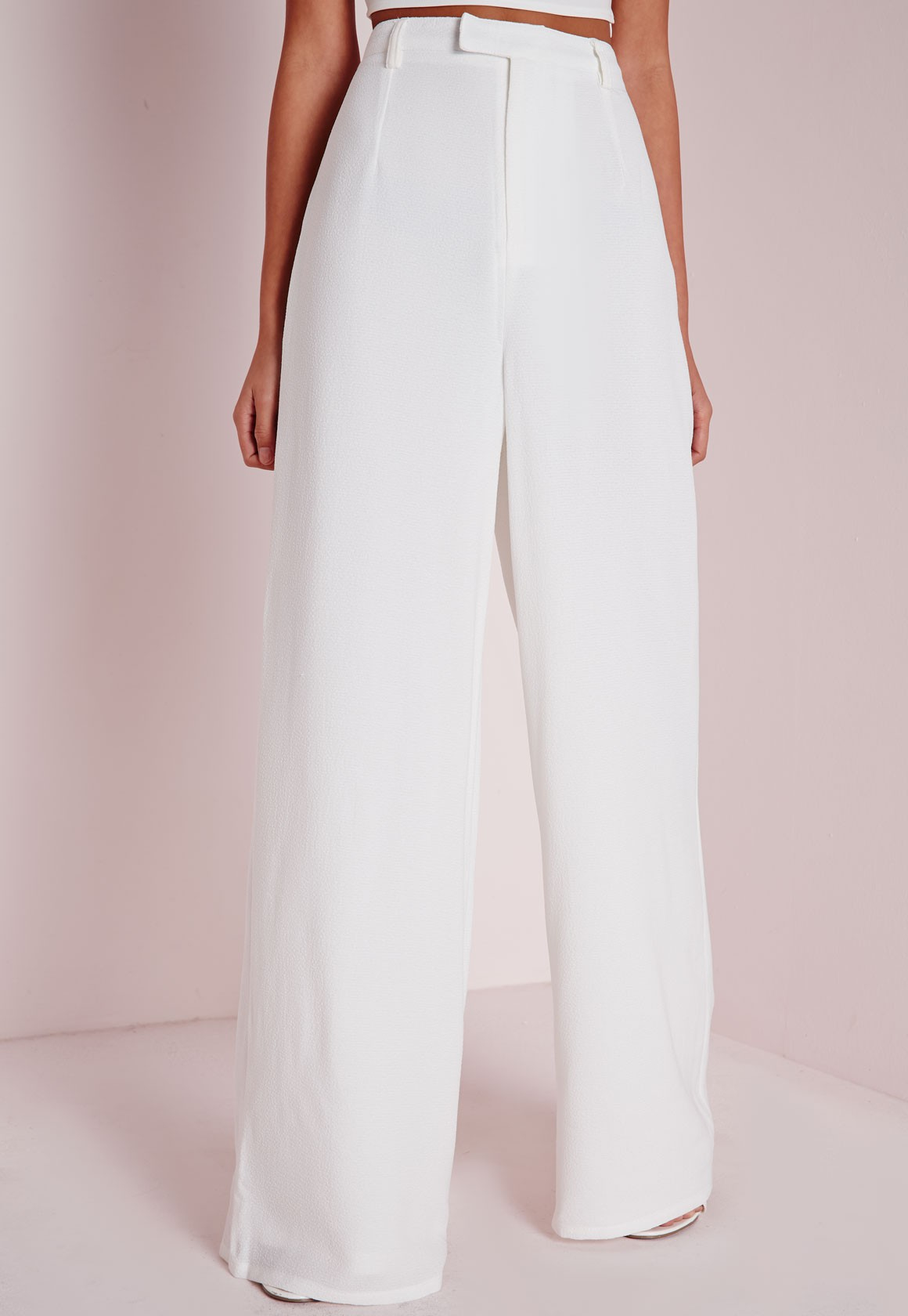 Missguided Synthetic Tall Premium Crepe Wide Leg Pants White - Lyst