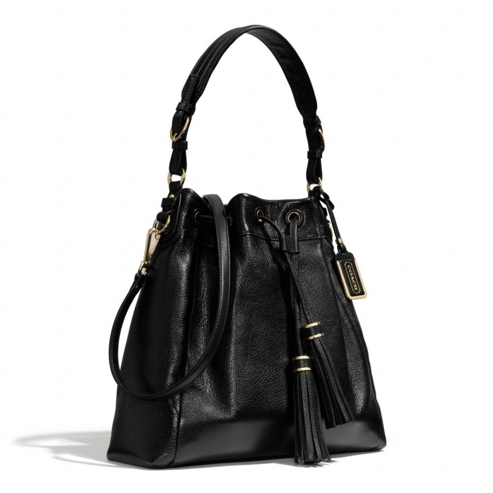 COACH Madison Pinnacle Drawstring Shoulder Bag in Leather in li/Black