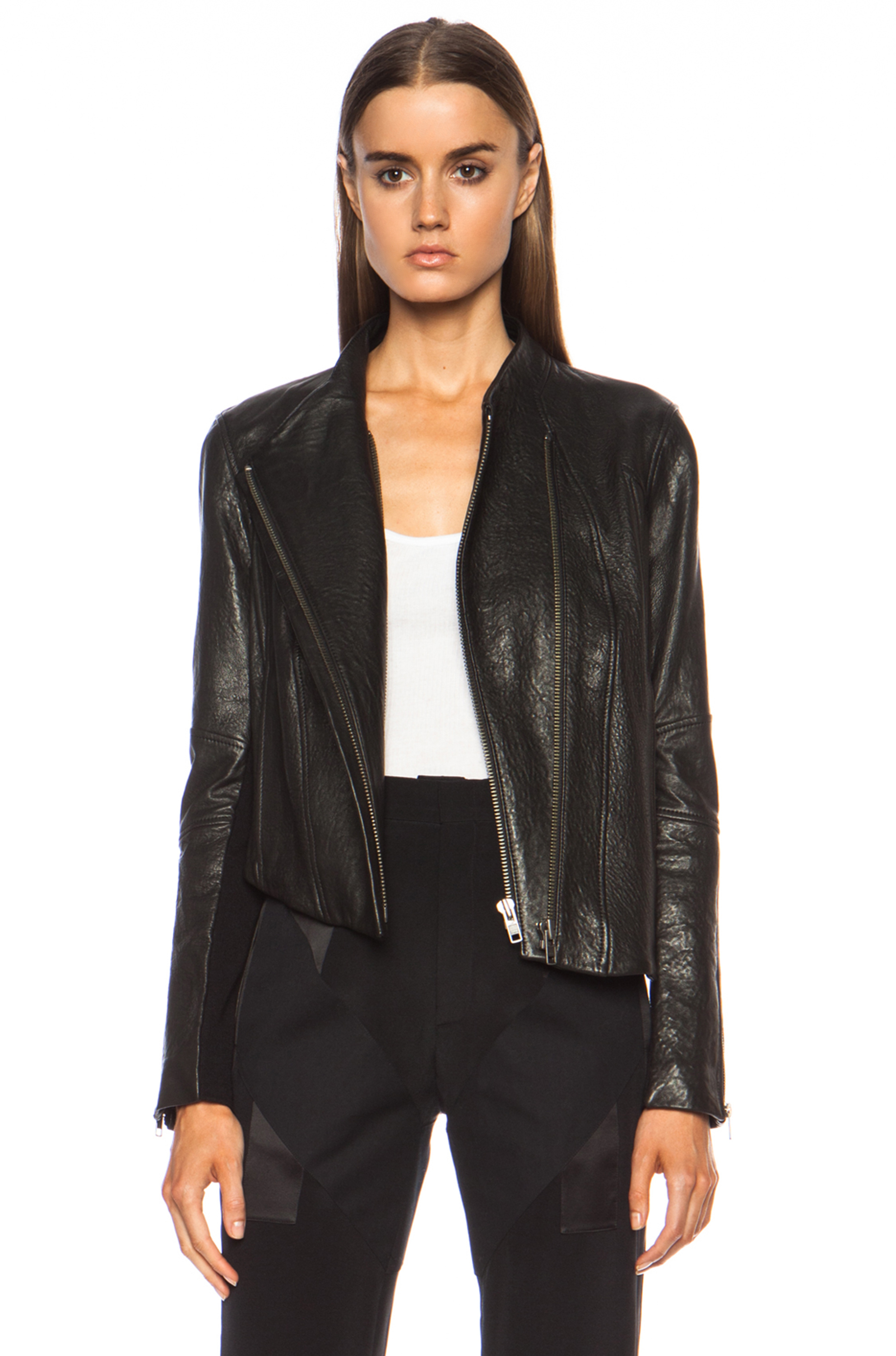 Helmut Lang Black Asymmetric Blistered Leather Jacket