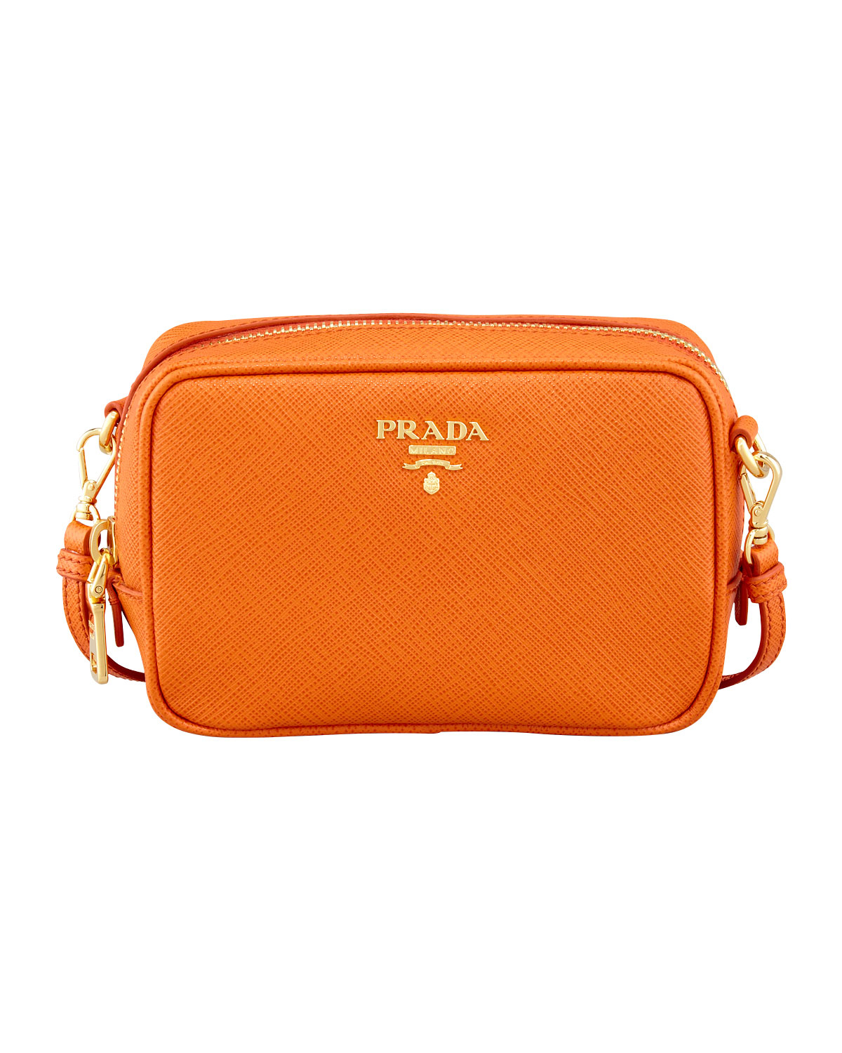 Prada Saffiano Small Zip Crossbody Bag in Orange - Lyst