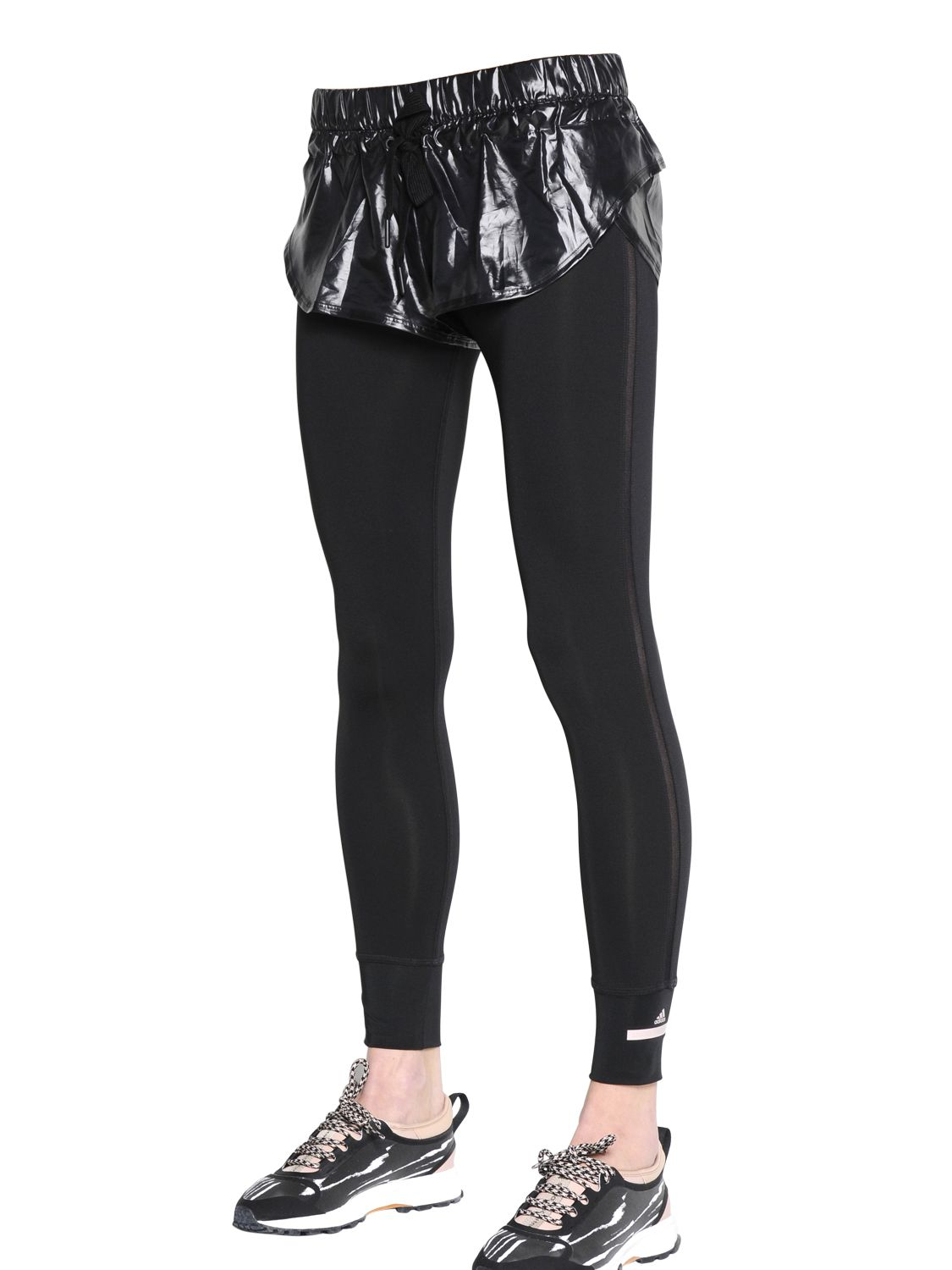adidas By Stella McCartney Shiny Nylon Shorts & Microfiber Leggings in  Black | Lyst