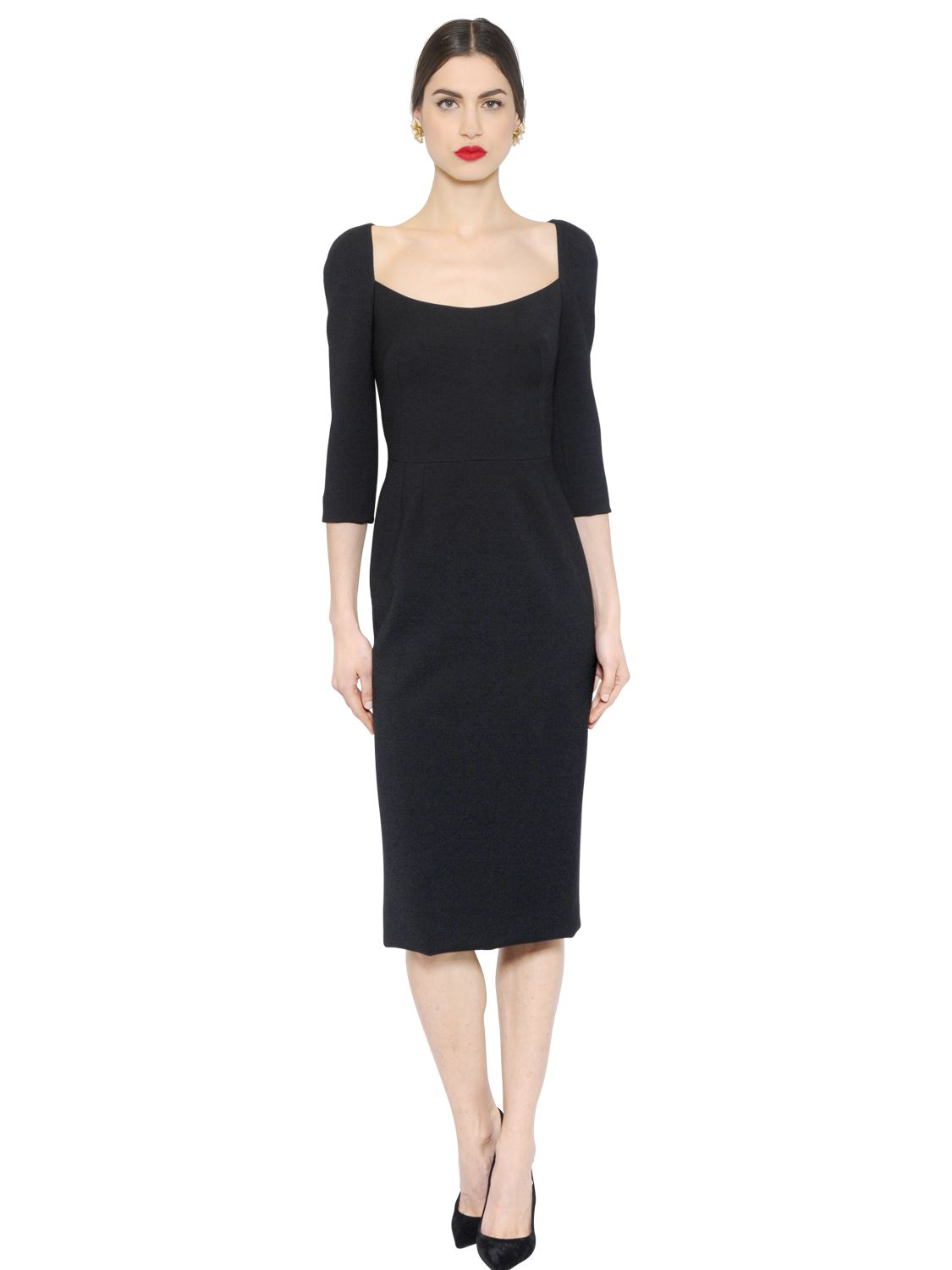 Dolce & Gabbana Stretch Double Wool Crepe Dress in Black - Lyst