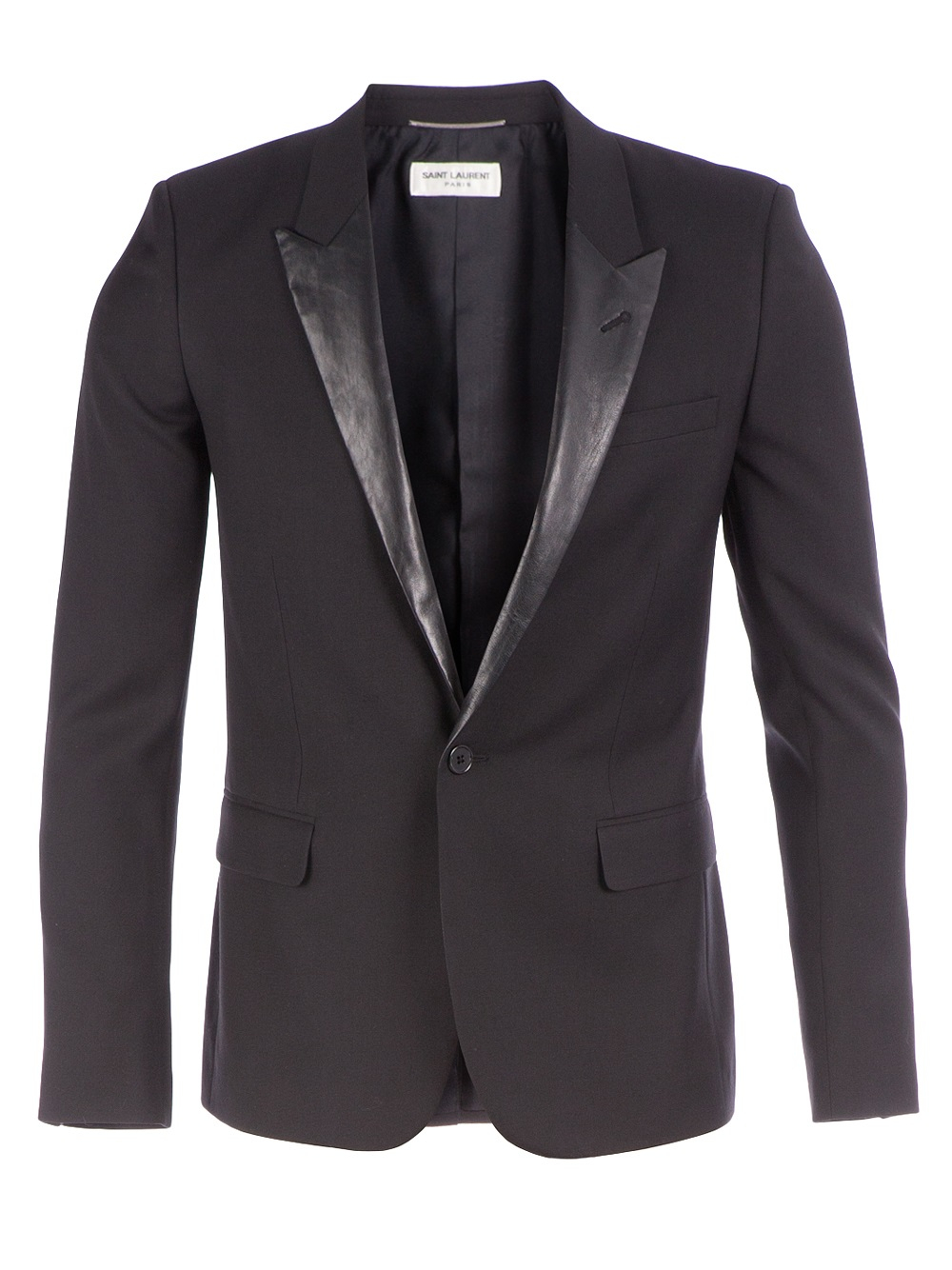 Saint Laurent Leather Lapel Blazer in Black for Men | Lyst