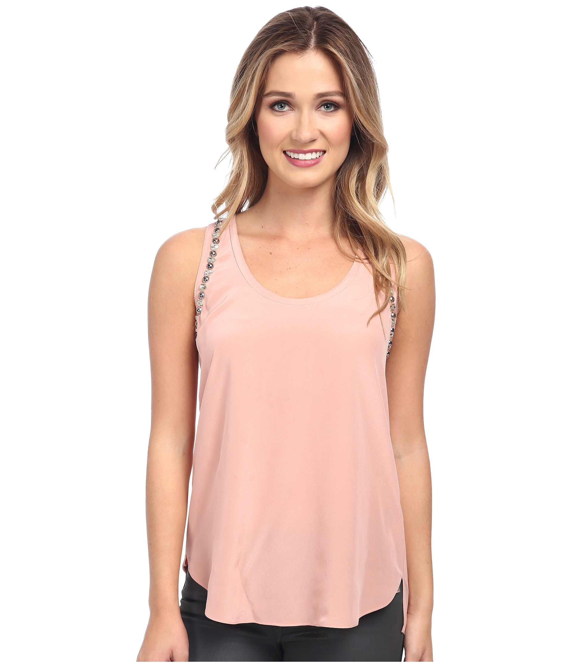 Rebecca Taylor Sleeveless Mod Deco Embellished Tank Top In Pink Woodrose Lyst
