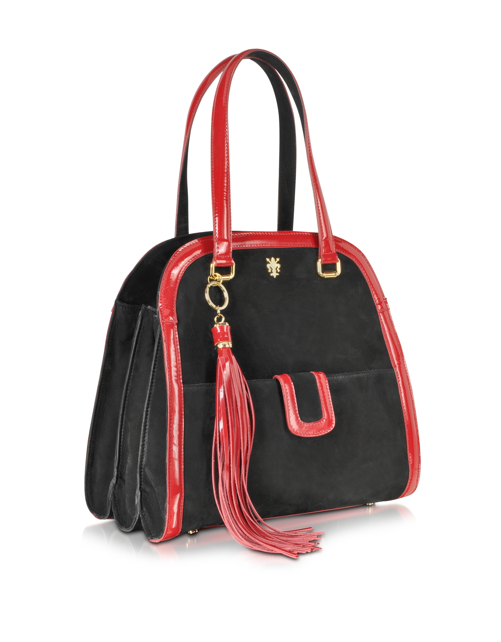 Lyst - Buti Black Suede And Red Patent Leather Shoulder Bag in Black
