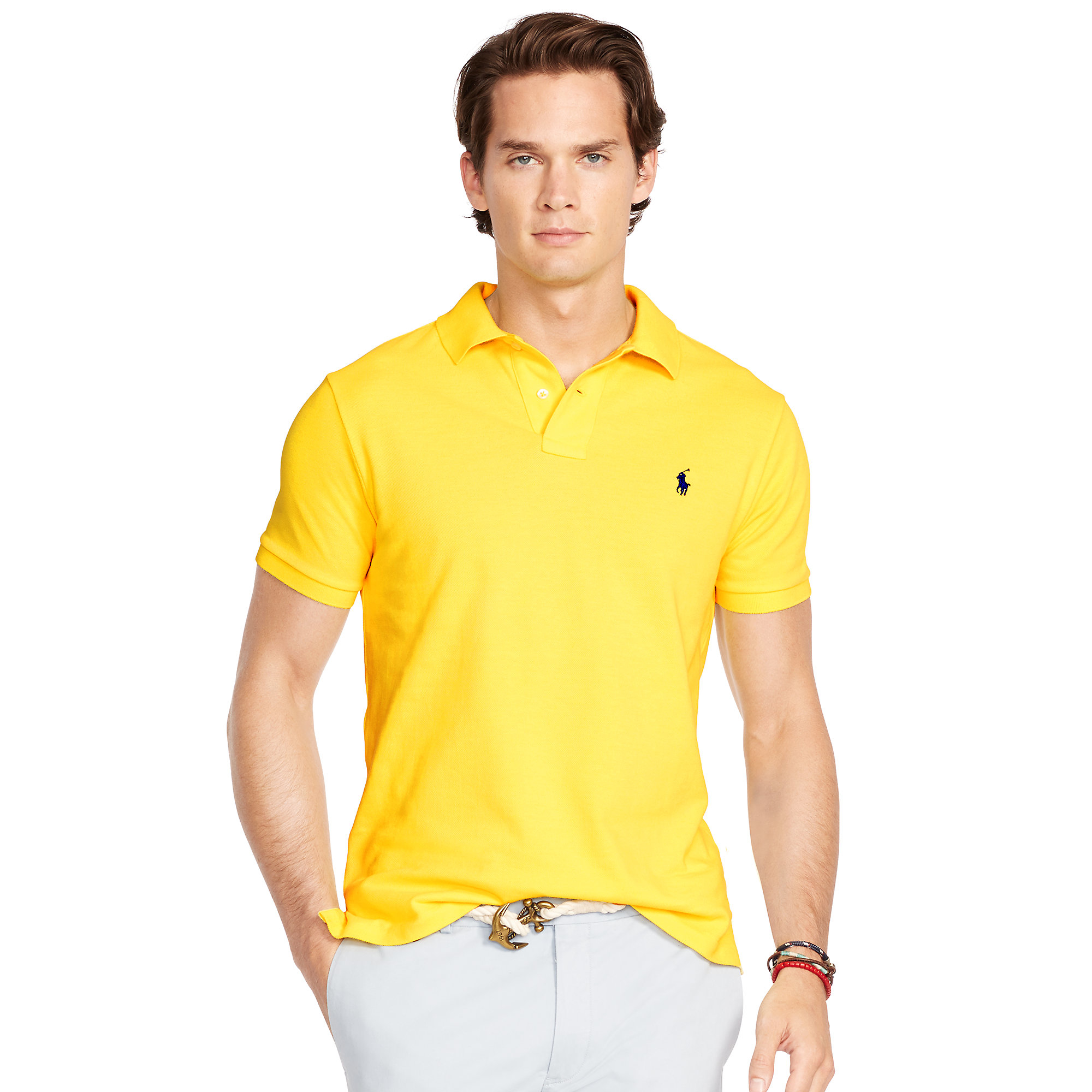 Polo Ralph Lauren Cotton Slim-fit Mesh Polo Shirt in Yellow for Men - Lyst