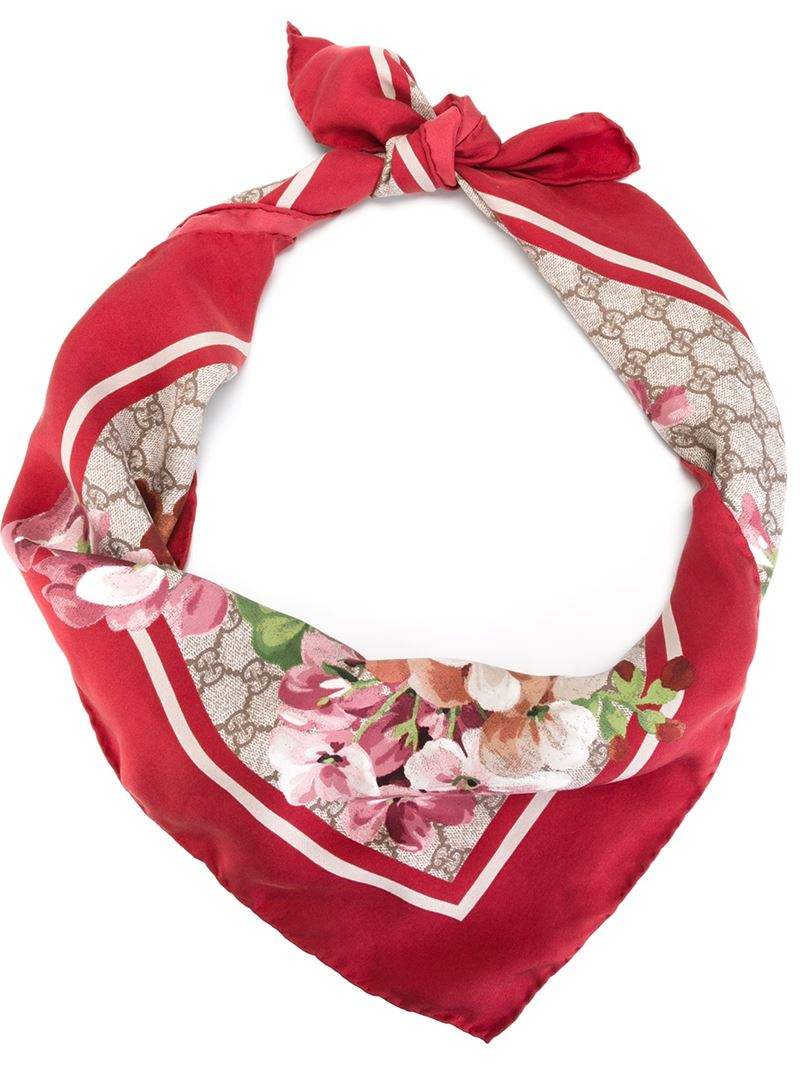 Gucci Floral Monogram Print Scarf in Red - Lyst