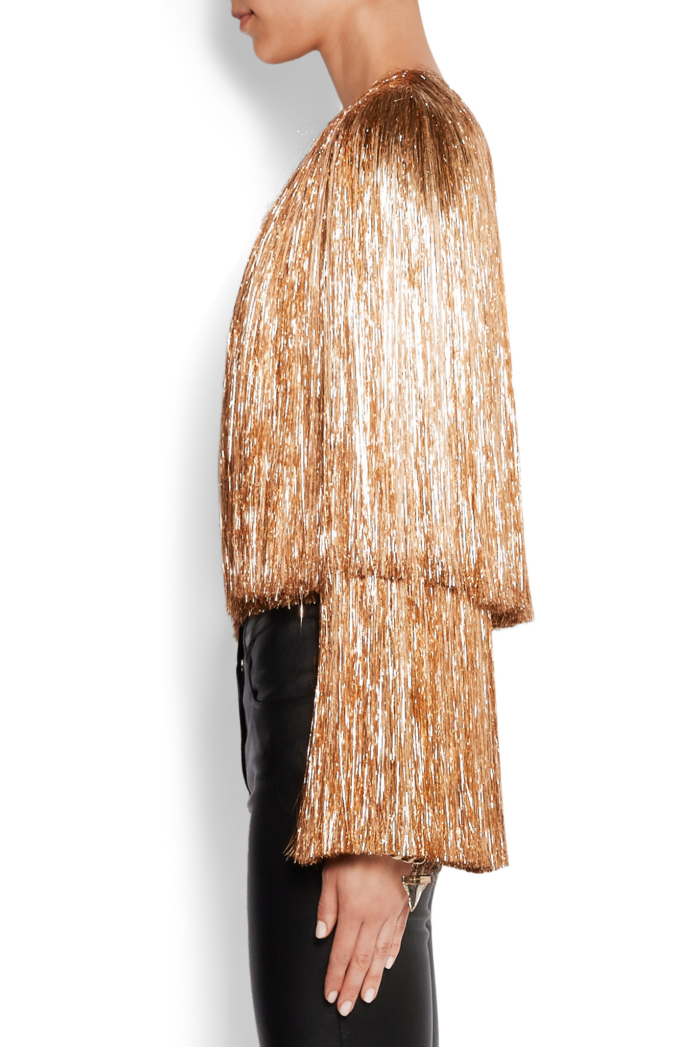 Givenchy Fringed Jacket In Gold Silksatin in Metallic Lyst