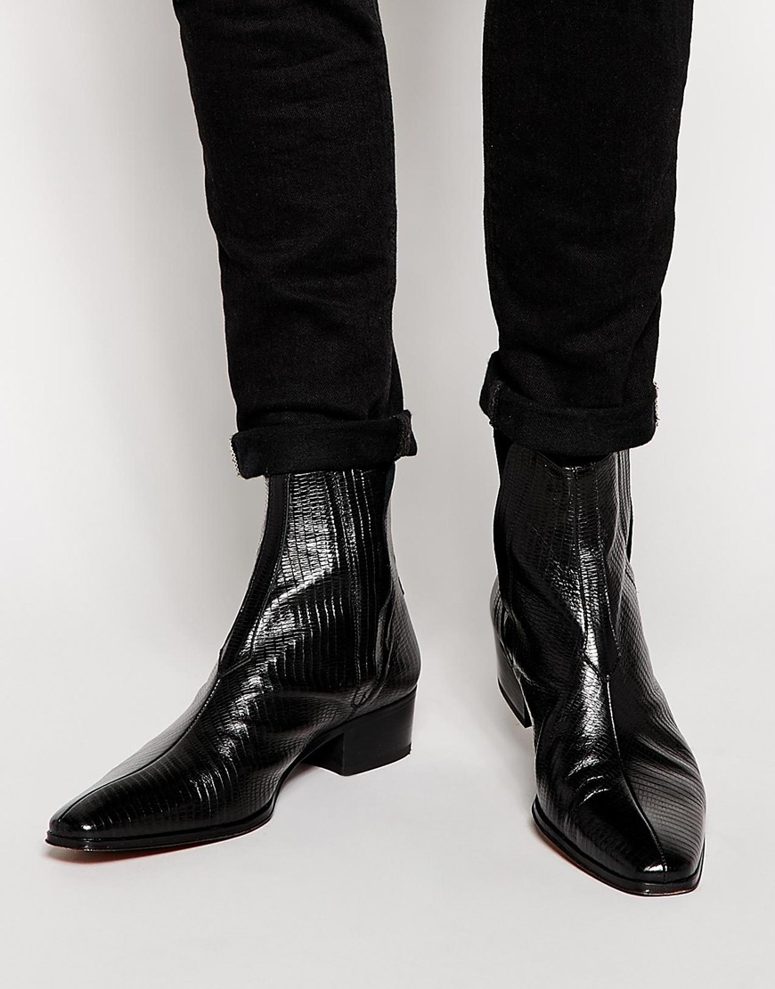 Jeffery West Lizard Chelsea Boots in Black for Men | Lyst
