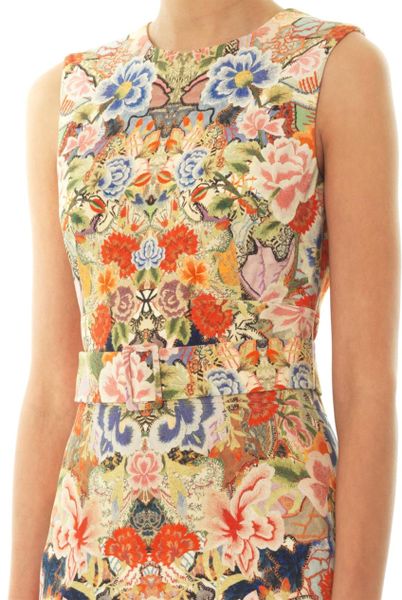 Alexander Mcqueen Floralprint Crepe Dress in Floral (Pink) | Lyst