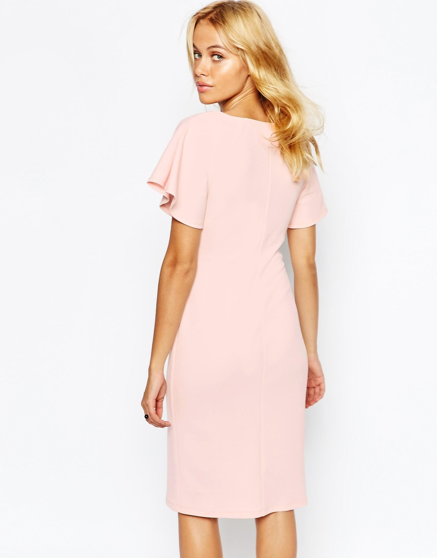 pink fluted sleeve dress