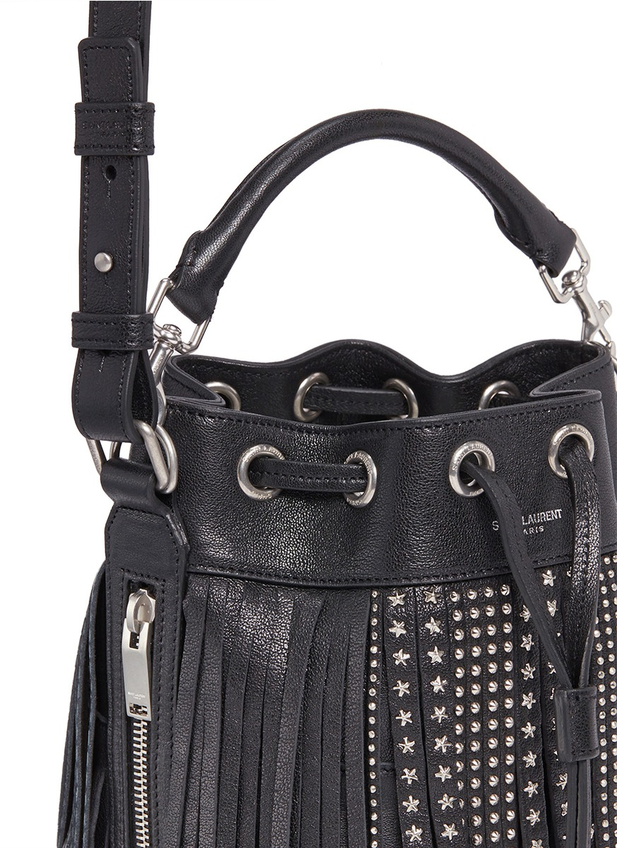 Saint Laurent 'emmanuelle' Small Stud Fringe Leather Bucket Bag in Black |  Lyst