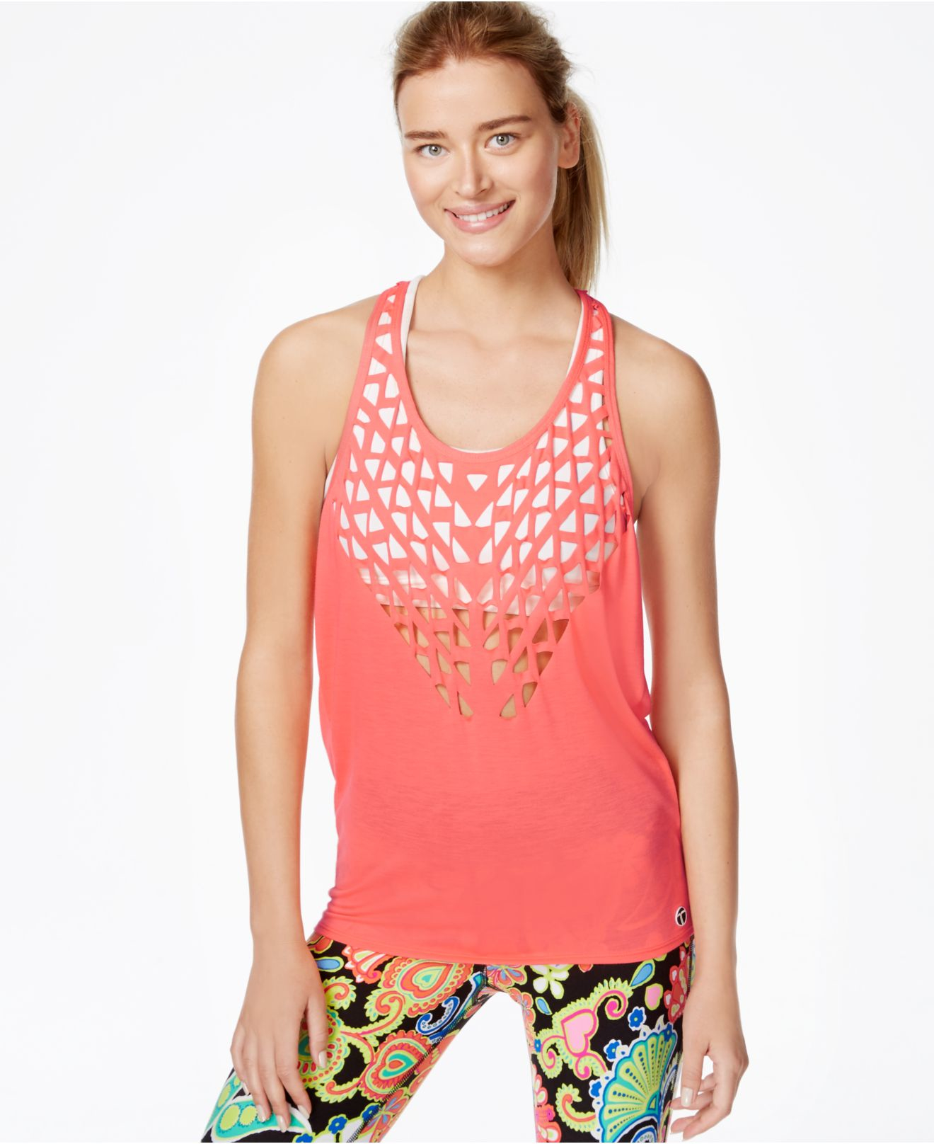 Trina Turk Synthetic Recreation Jersey Lasercut Tank Top in Coral