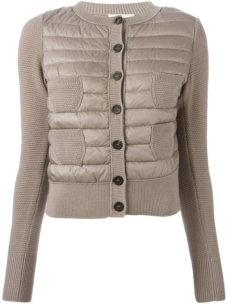 Moncler Padded Panel Cardigan in Gray | Lyst