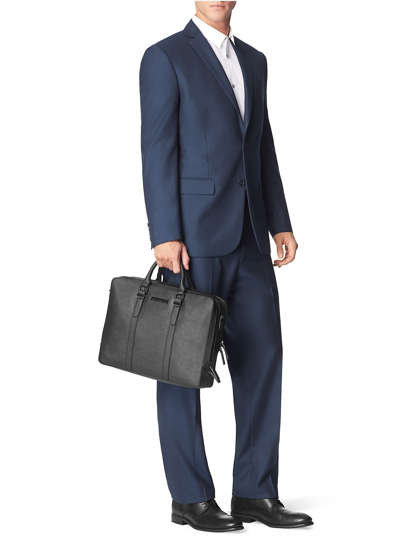 Calvin Klein Leather White Label Kiernan Slim Double Computer Commuter Bag  in Black for Men - Lyst