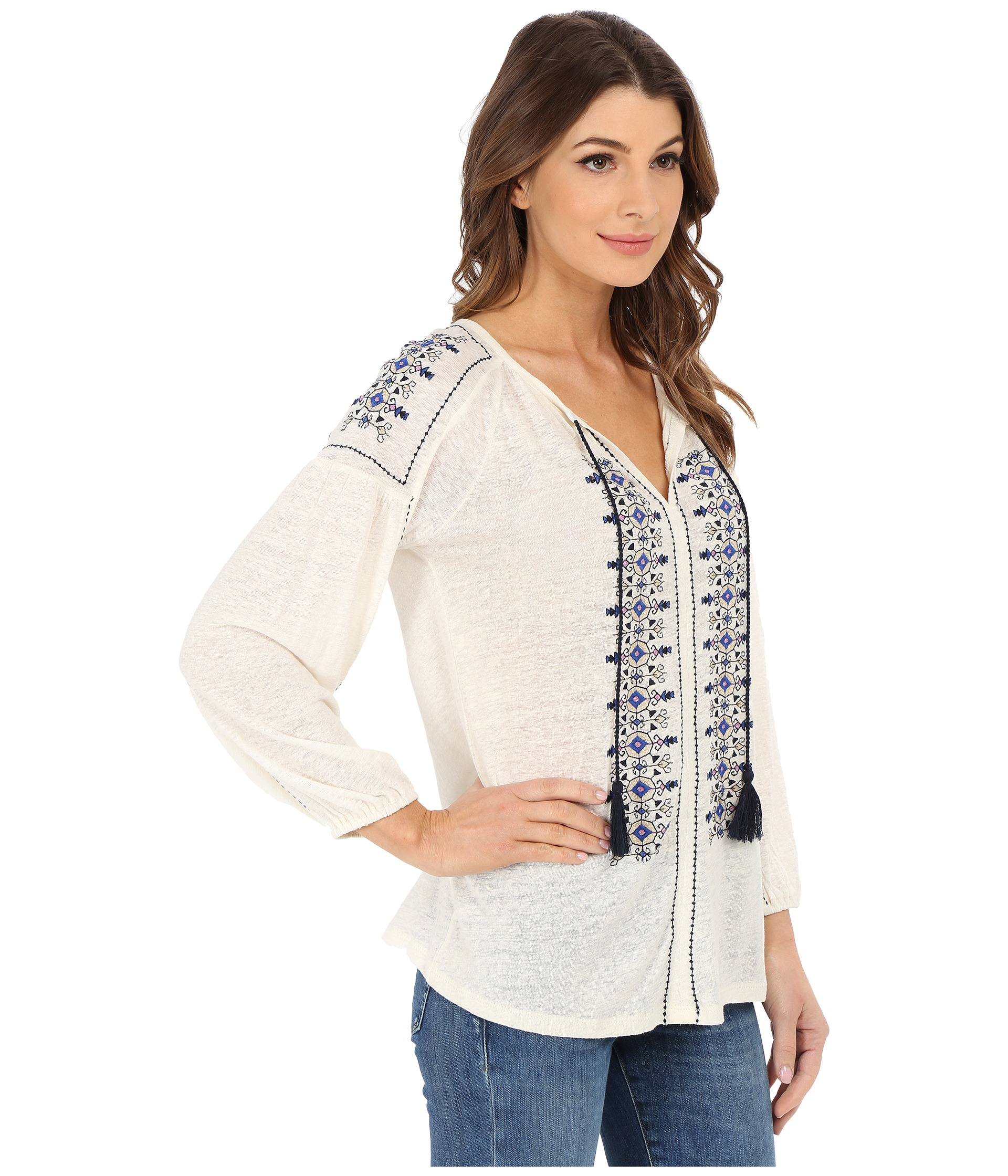 Lyst - Lucky Brand Embroidered Peasant Top in White