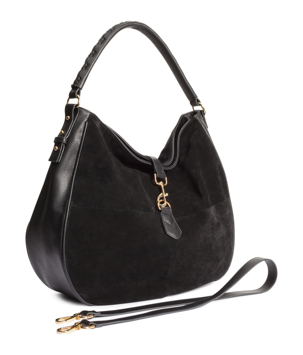 H&M Hobo Bag With Suede Details in Black - Lyst