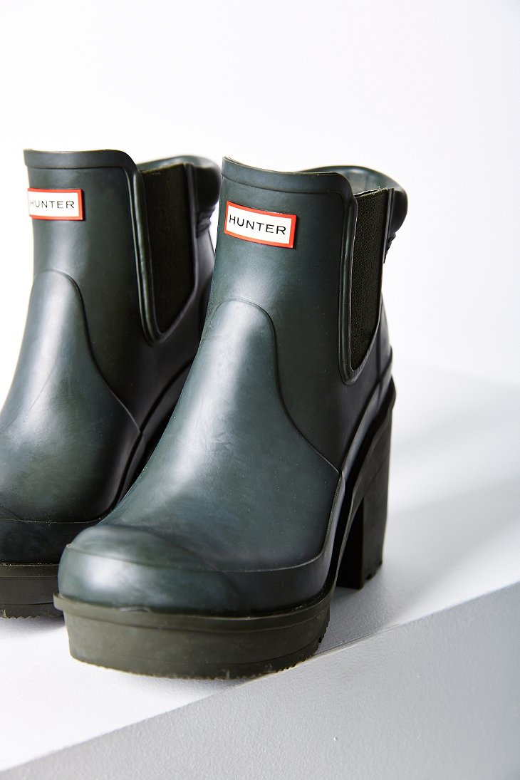 HUNTER Rubber Original Block Heel Chelsea Boot in Dark Green (Green) - Lyst