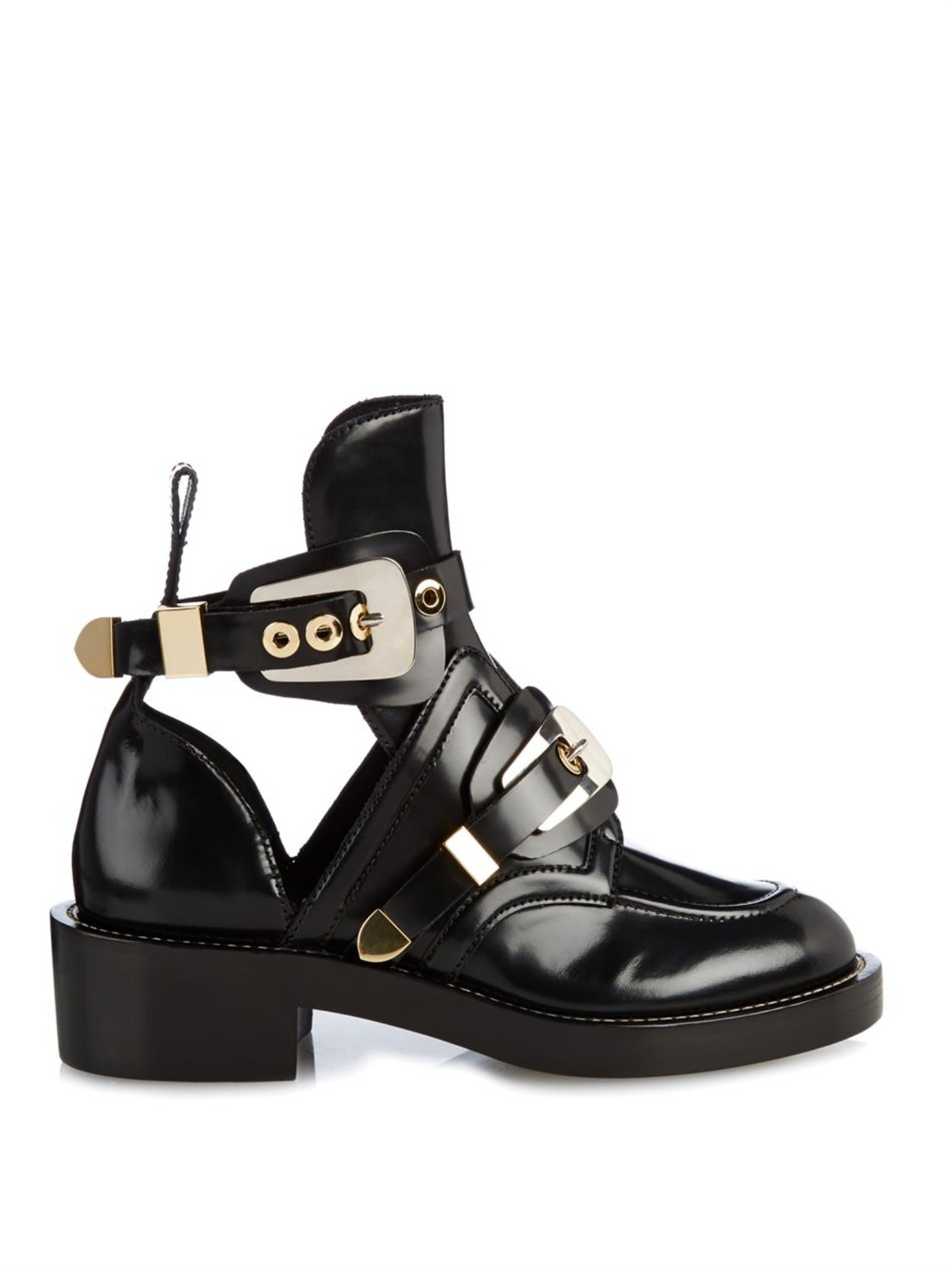 Ceinture Cut-out Leather Ankle Boots in Black | Lyst