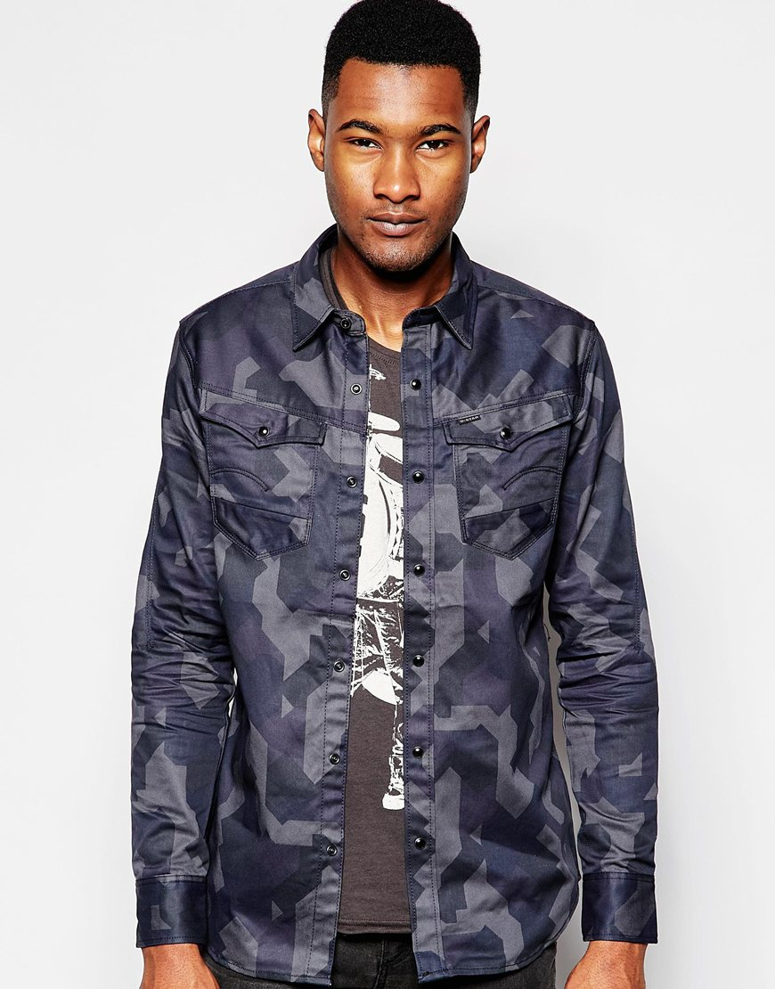 G-Star RAW Cotton Camo Shirt in Navy (Blue) for Men - Lyst