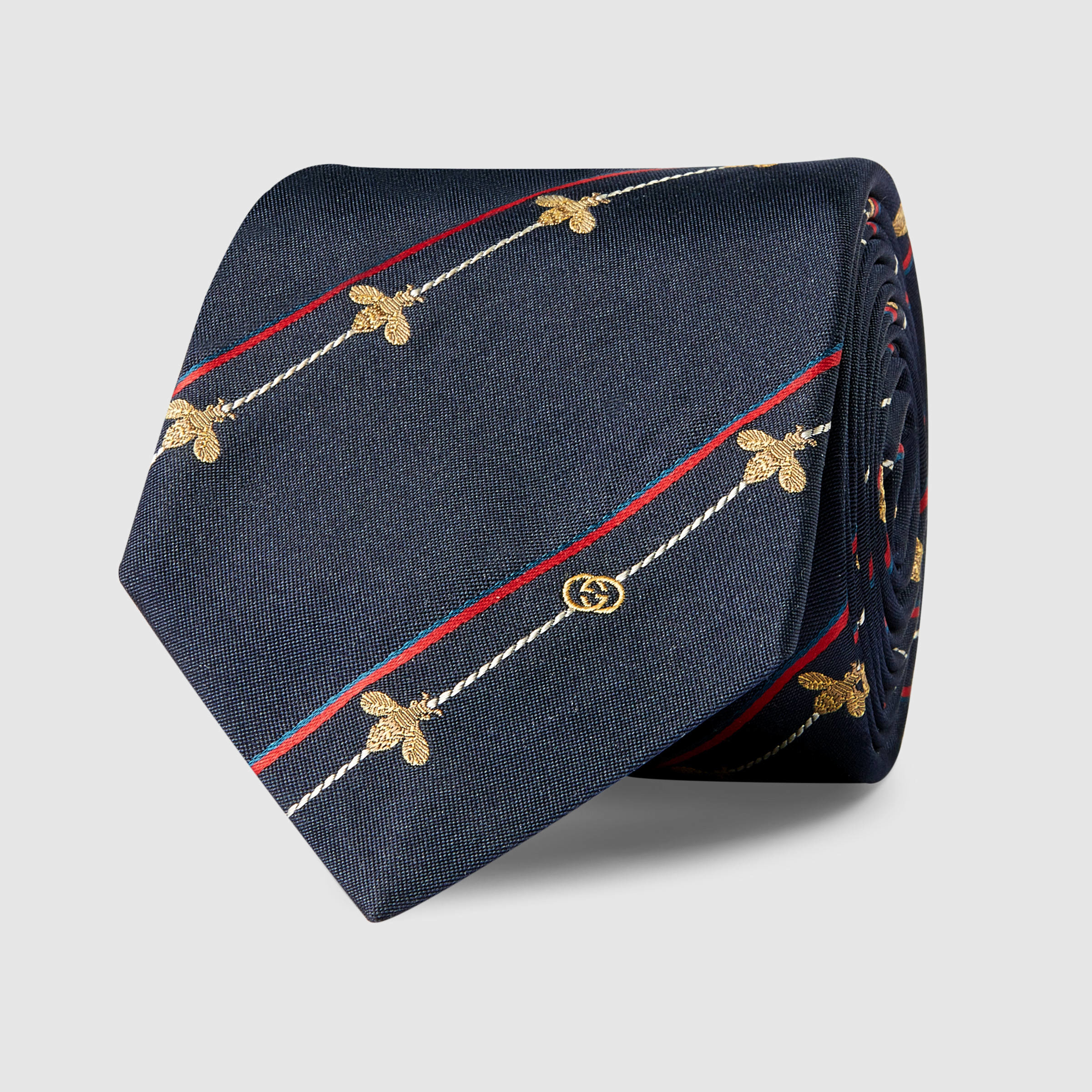 Gucci Silk Bee Striped Tie in Blue for Men Lyst
