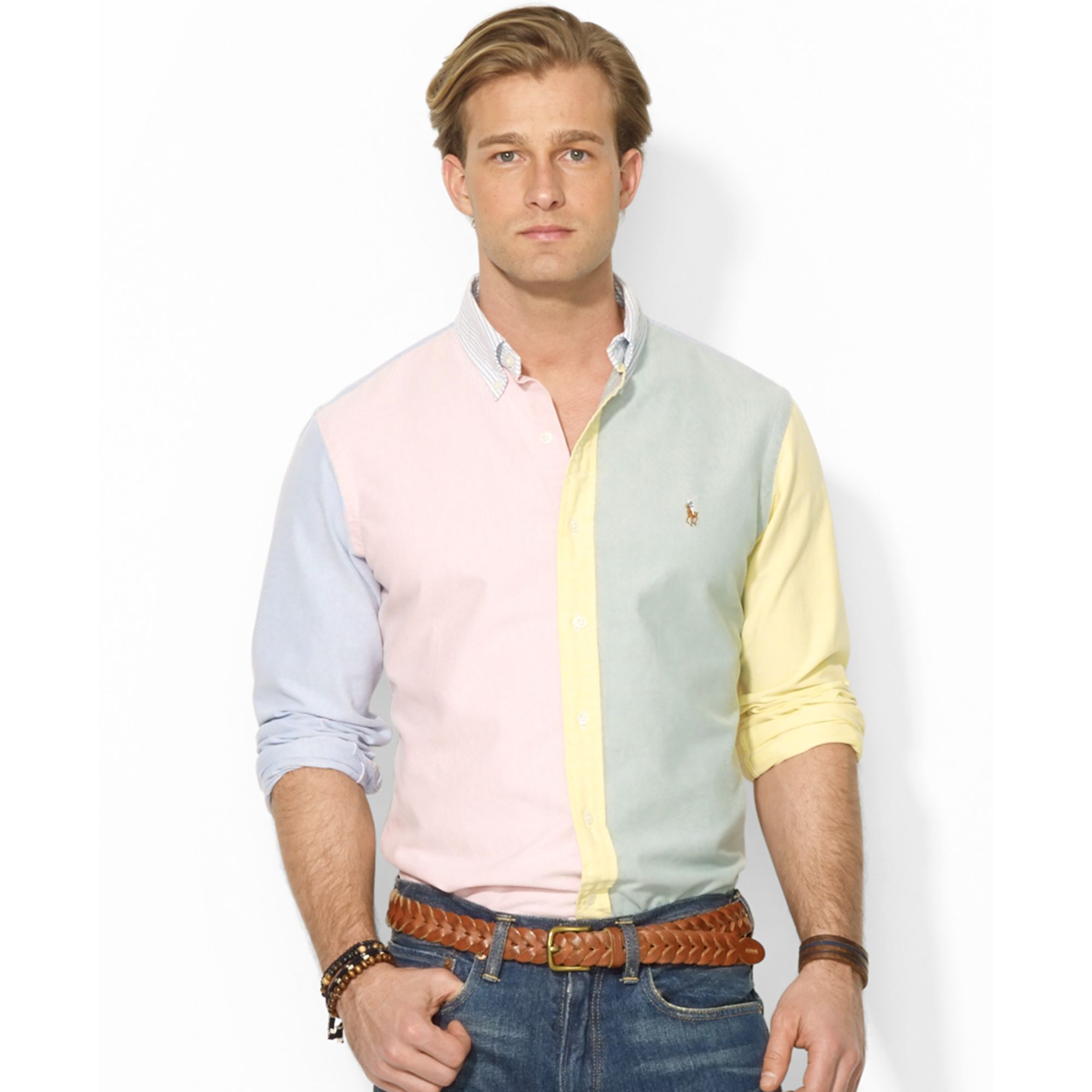 Polo Ralph Lauren Polo Classicfit Colorblocked Oxford Shirt in Pink for Men  | Lyst