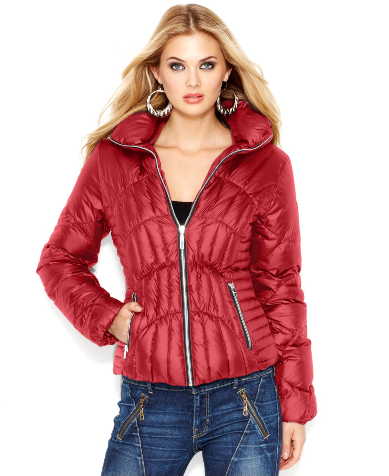 Lyst - Guess Quilted Down Puffer Jacket in Red