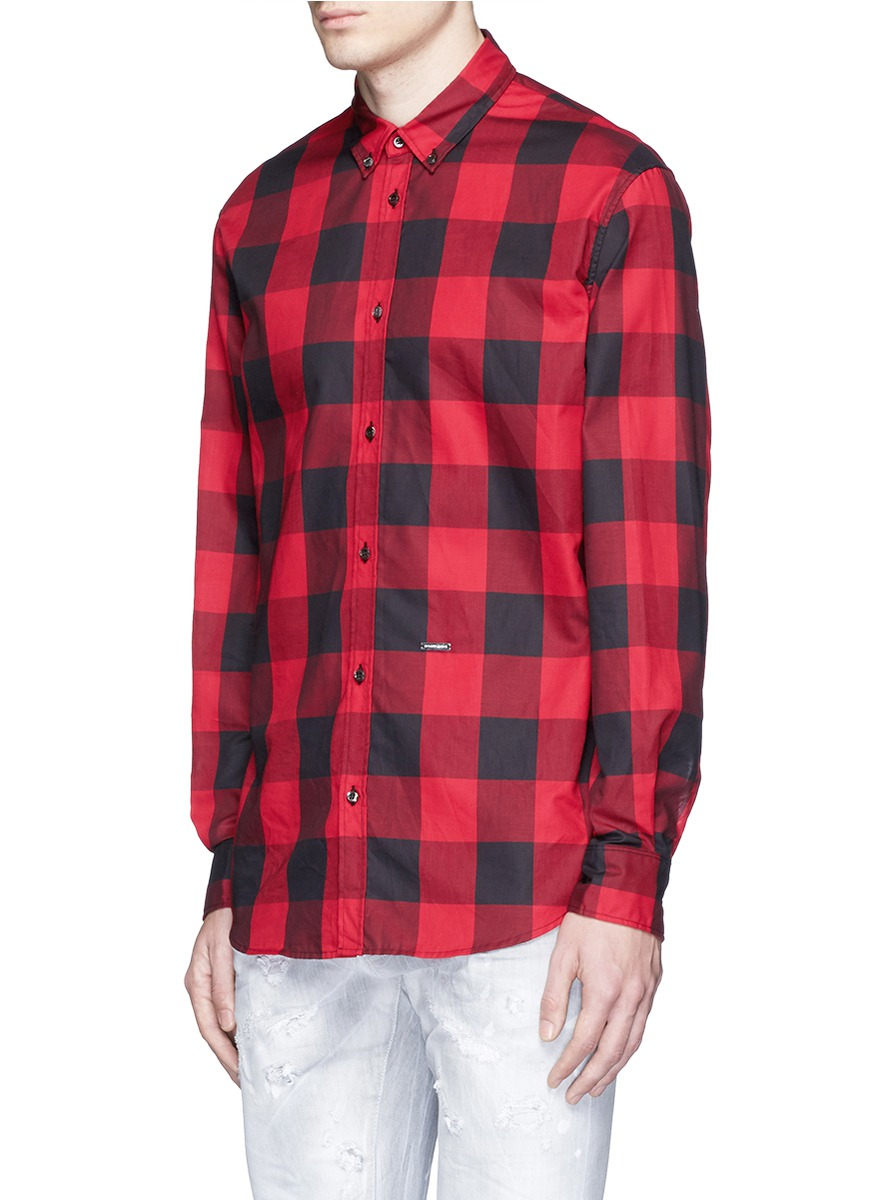 Lyst - Dsquared² Check Plaid Cotton Shirt in Red for Men