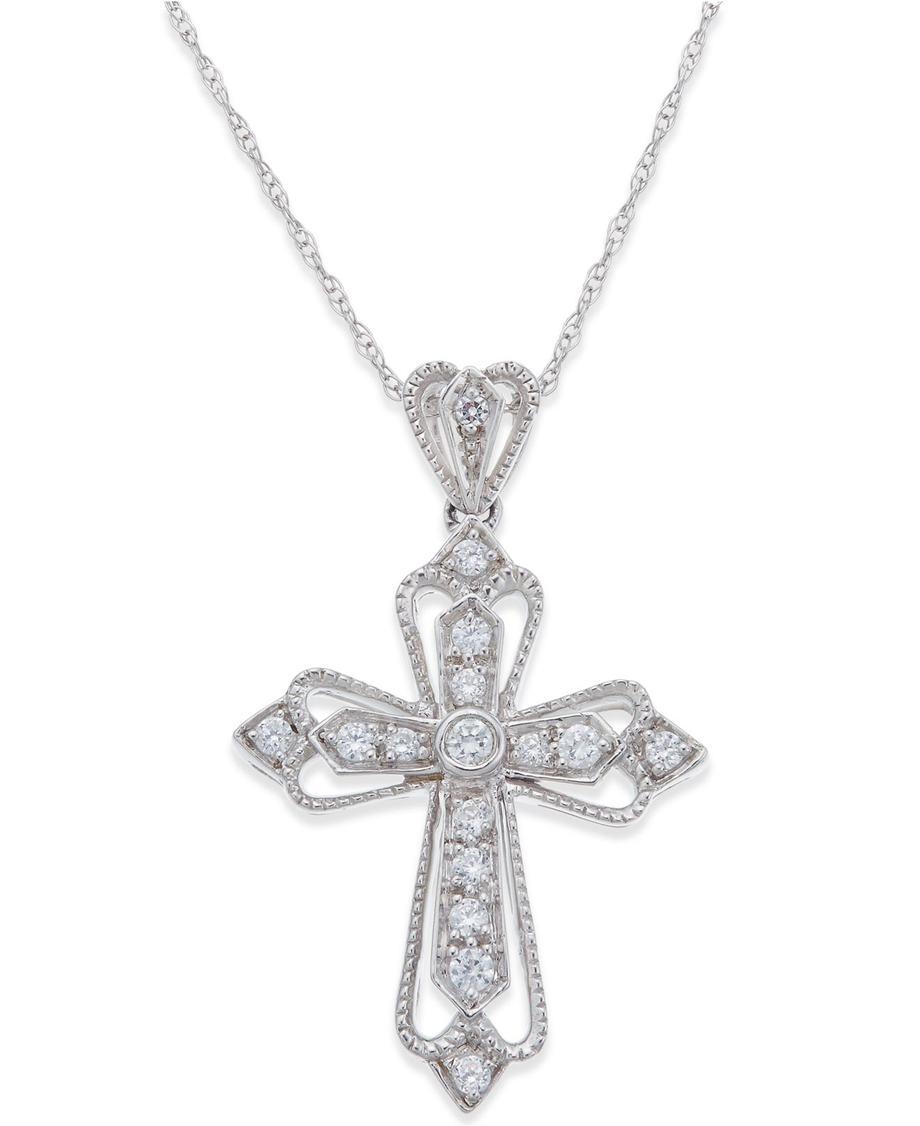 Macy's Diamond Milgrain Cross Pendant Necklace (1/5 Ct. T ...